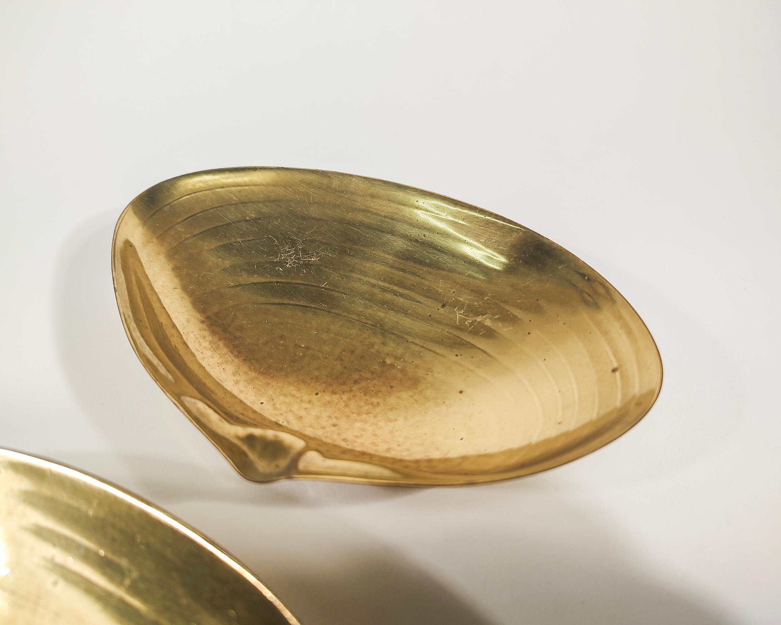 North American Pair of Brass Shell Ashtray Catch Dishes