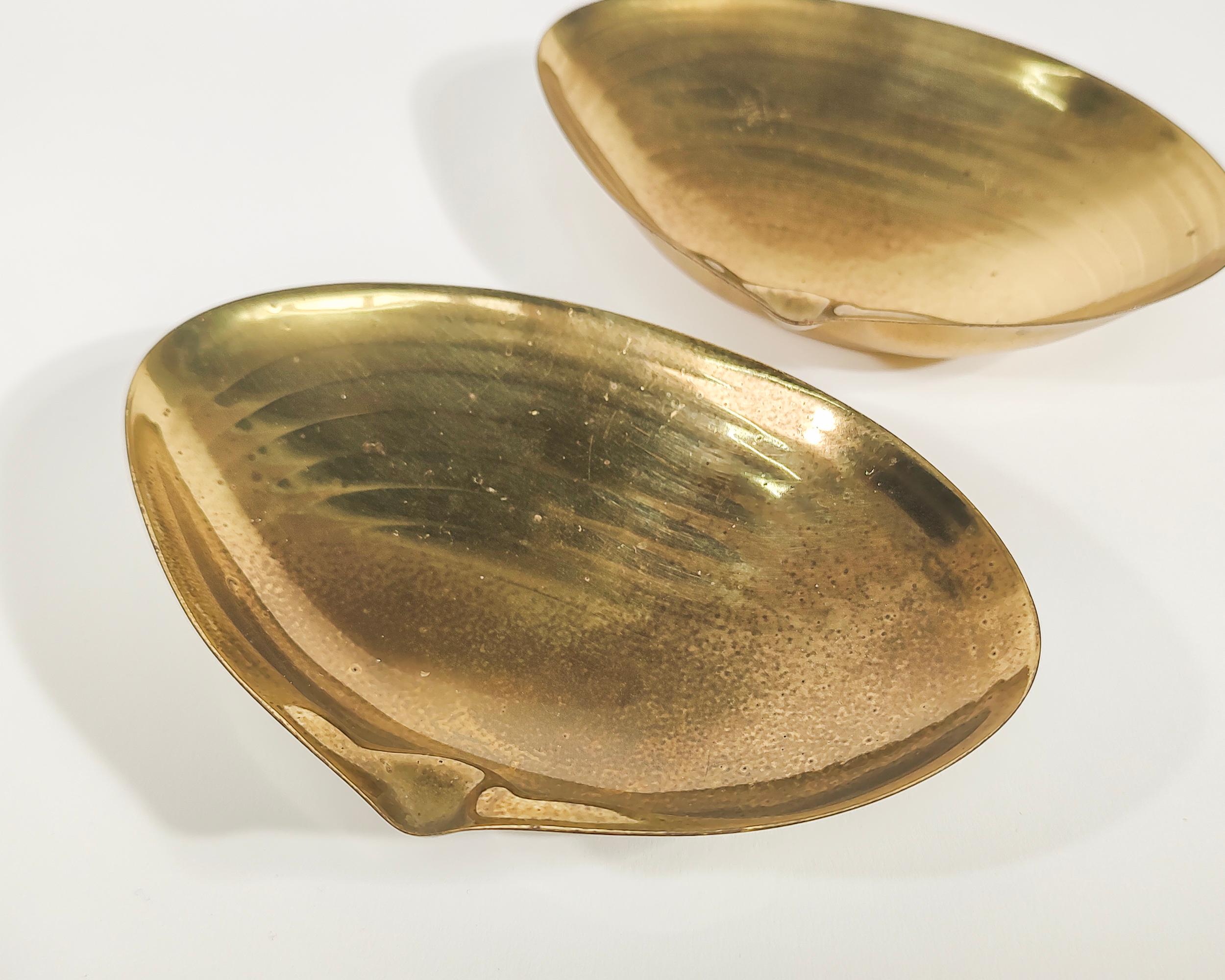 Cast Pair of Brass Shell Ashtray Catch Dishes