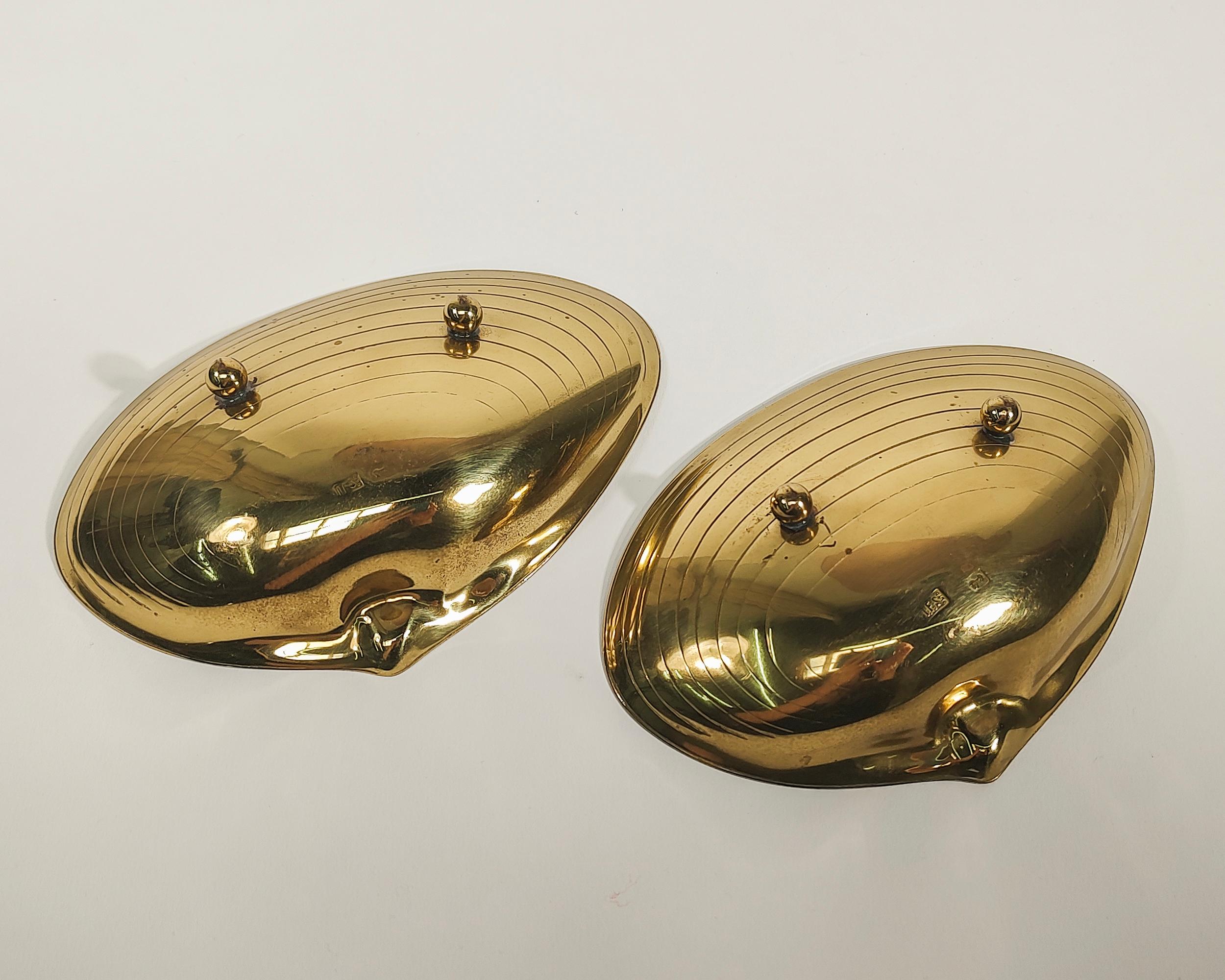 Pair of Brass Shell Ashtray Catch Dishes In Good Condition In Hawthorne, CA