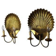 Pair of Brass Shell Wall Lamps, Hollywood Regency, Italy, circa 1960