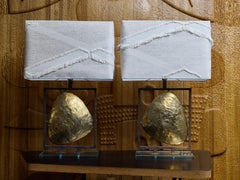 Pair of Brass Shield Table lamps with Glass Feet