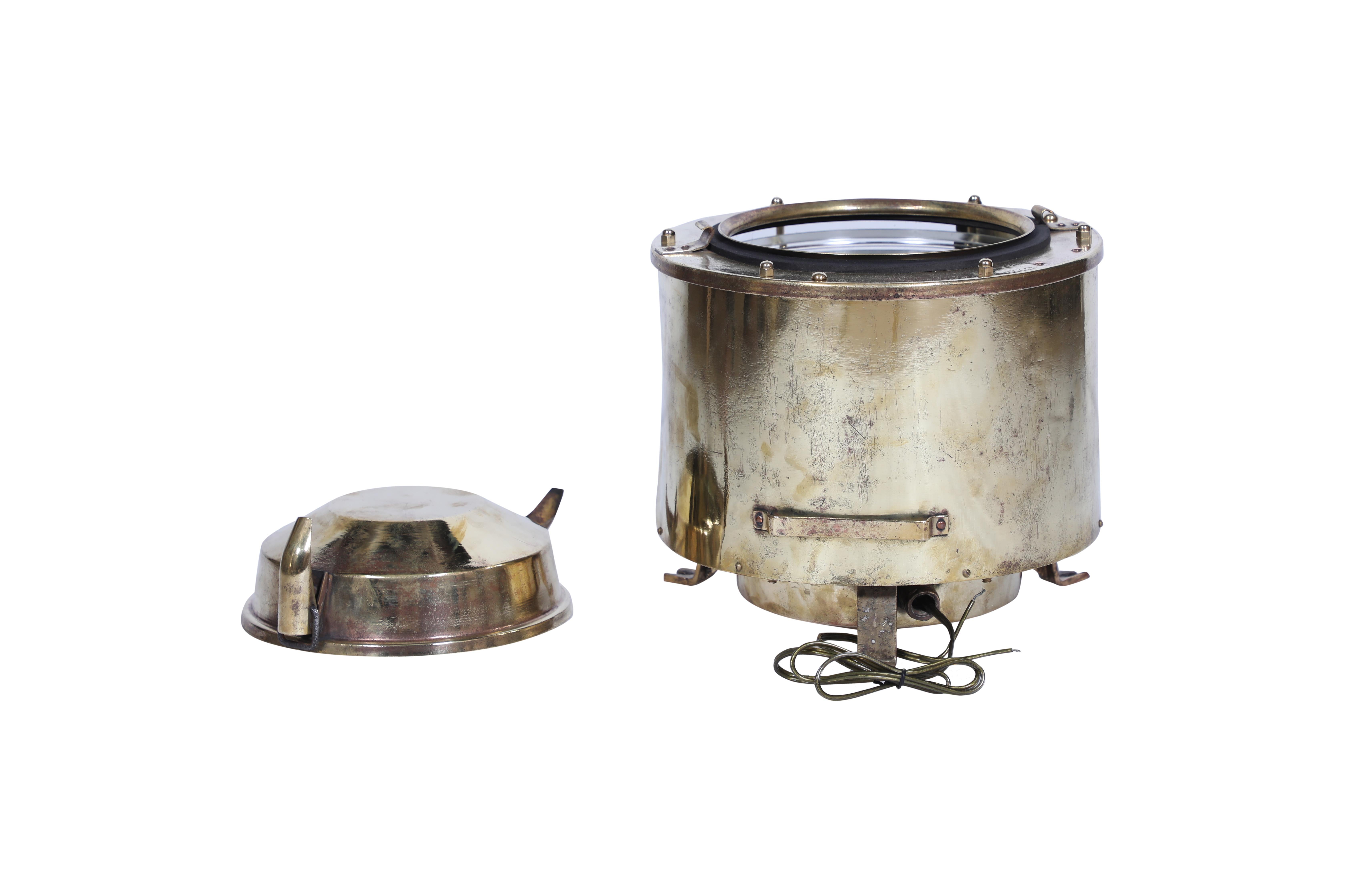 European Pair of Brass Ship's Beacon Lights with Fresnel Lens For Sale