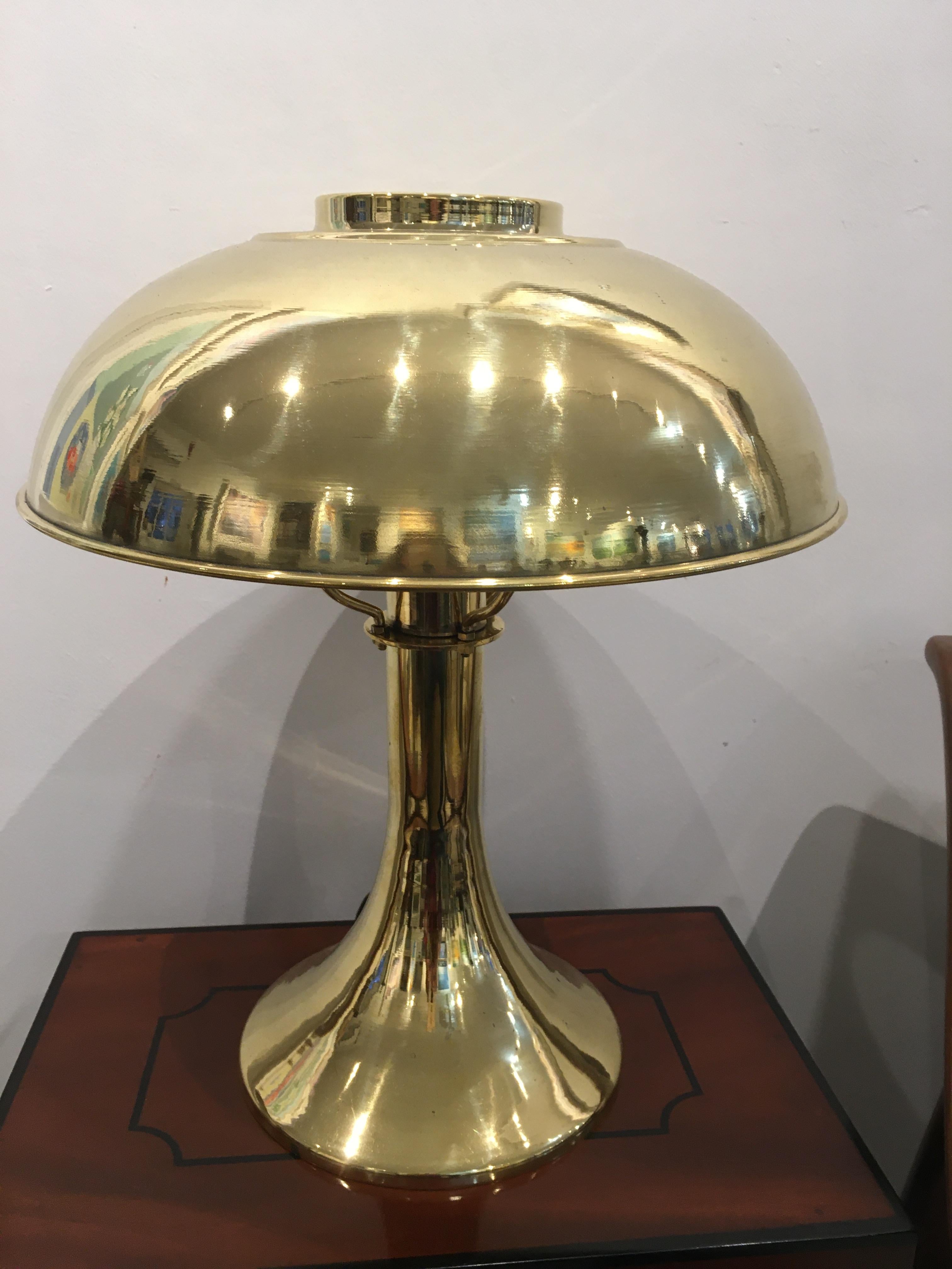 Mid-Century Modern Pair of Brass Ship's Nautical Table Lamps
