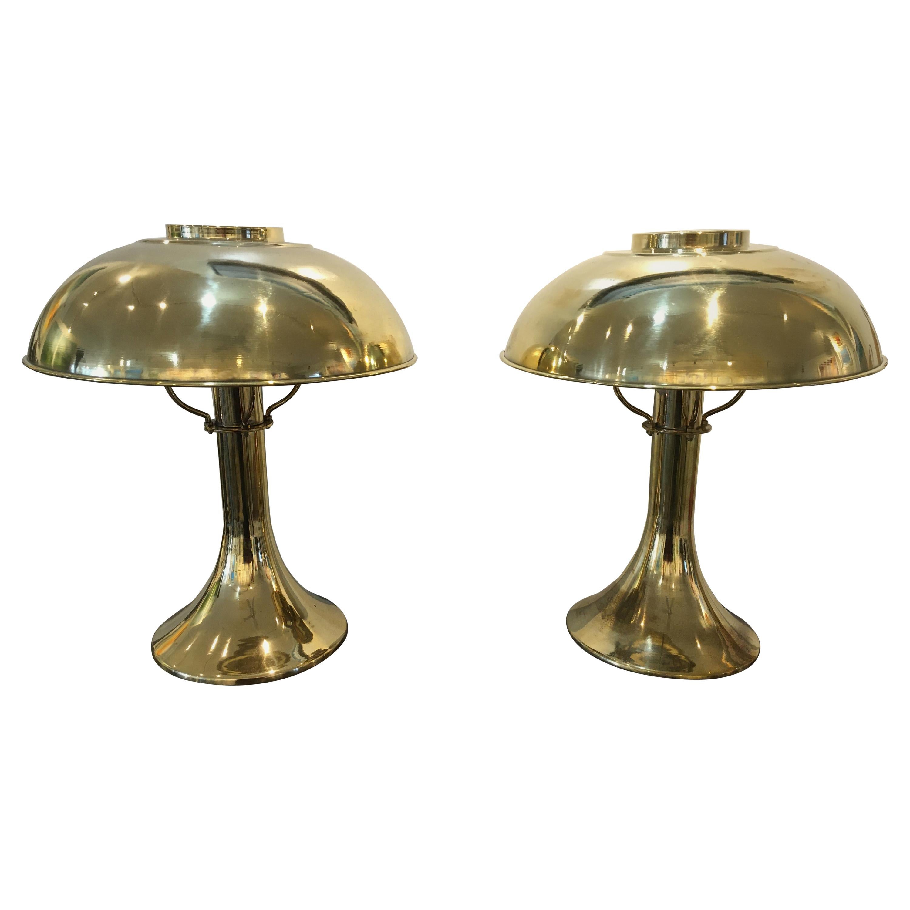 Pair of Brass Ship's Nautical Table Lamps