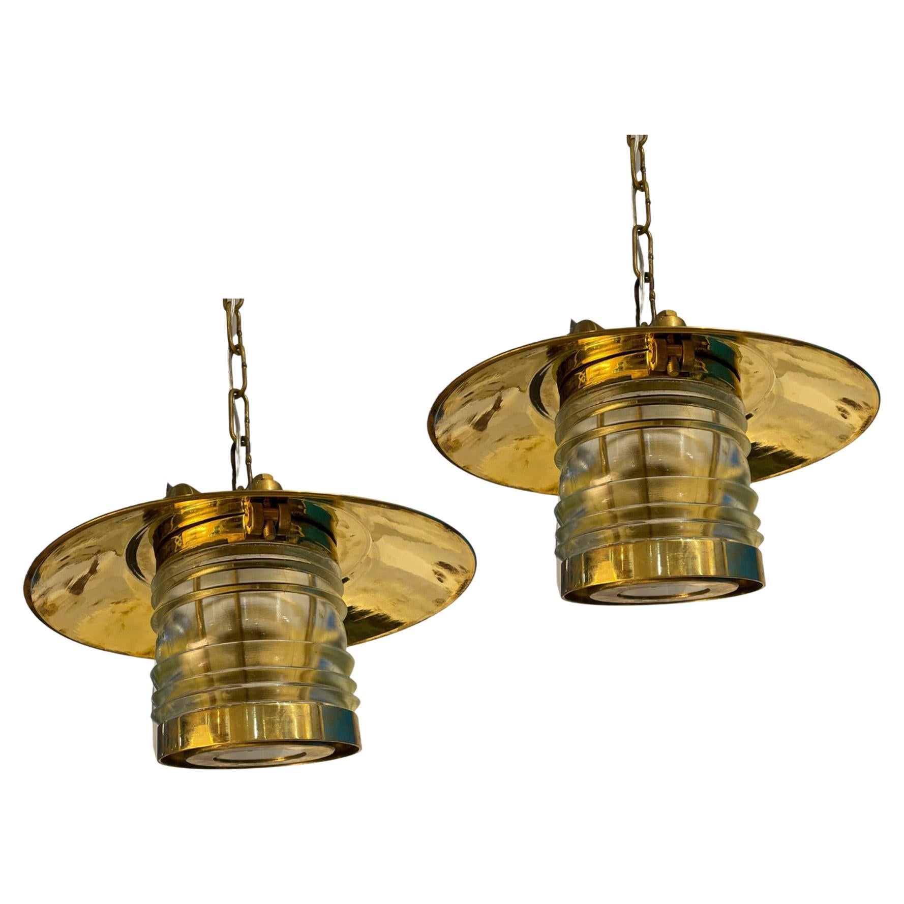 Pair of Brass Ship's Pendant Lights