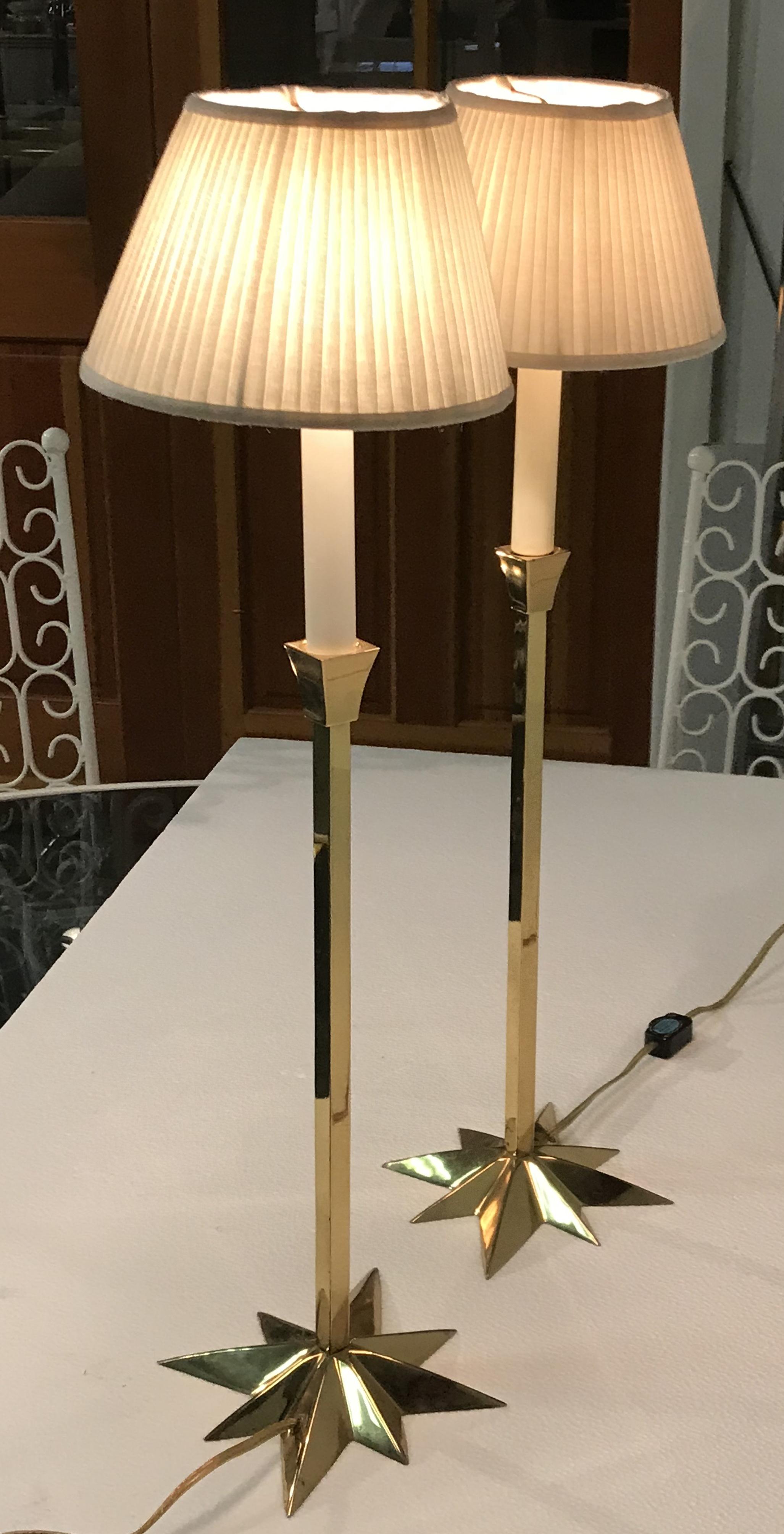 Mid-Century Modern Pair of Brass Side Lamps