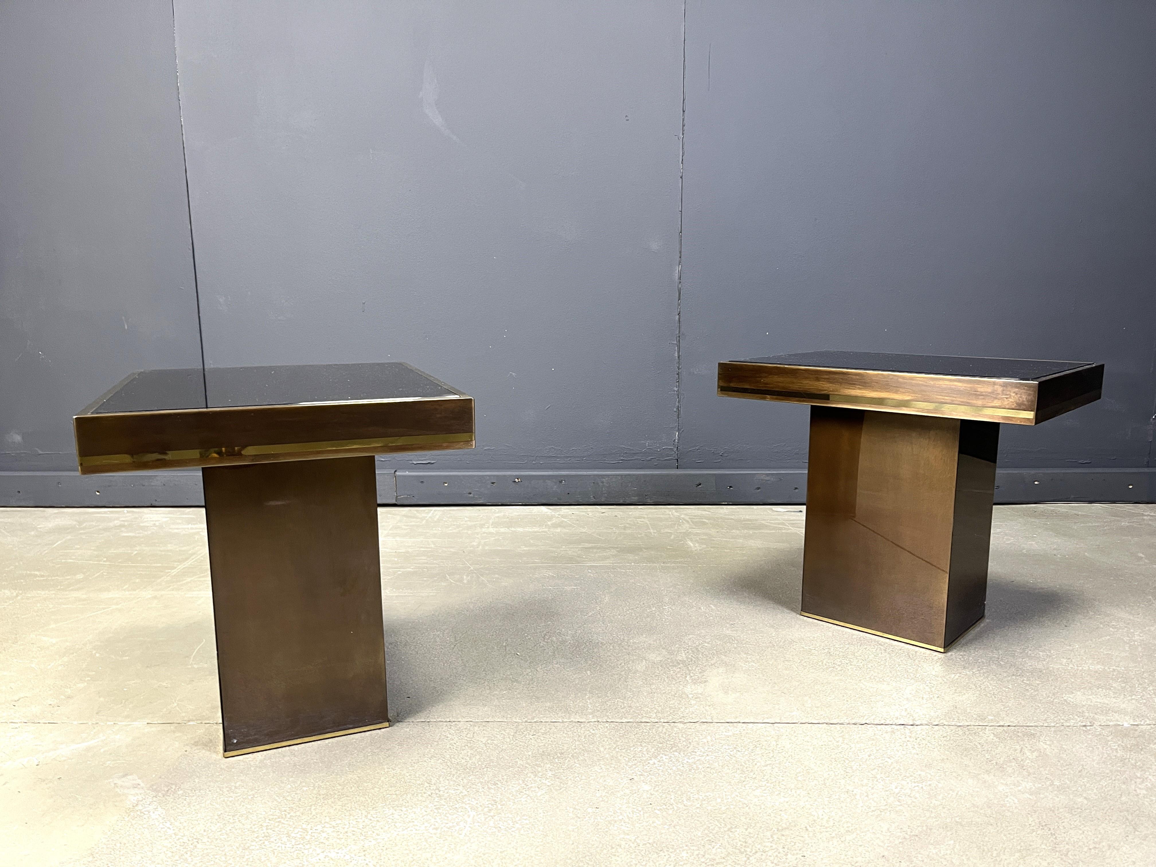 Laiton Paire de tables d'appoint en laiton par Belgochrom, 1970 en vente