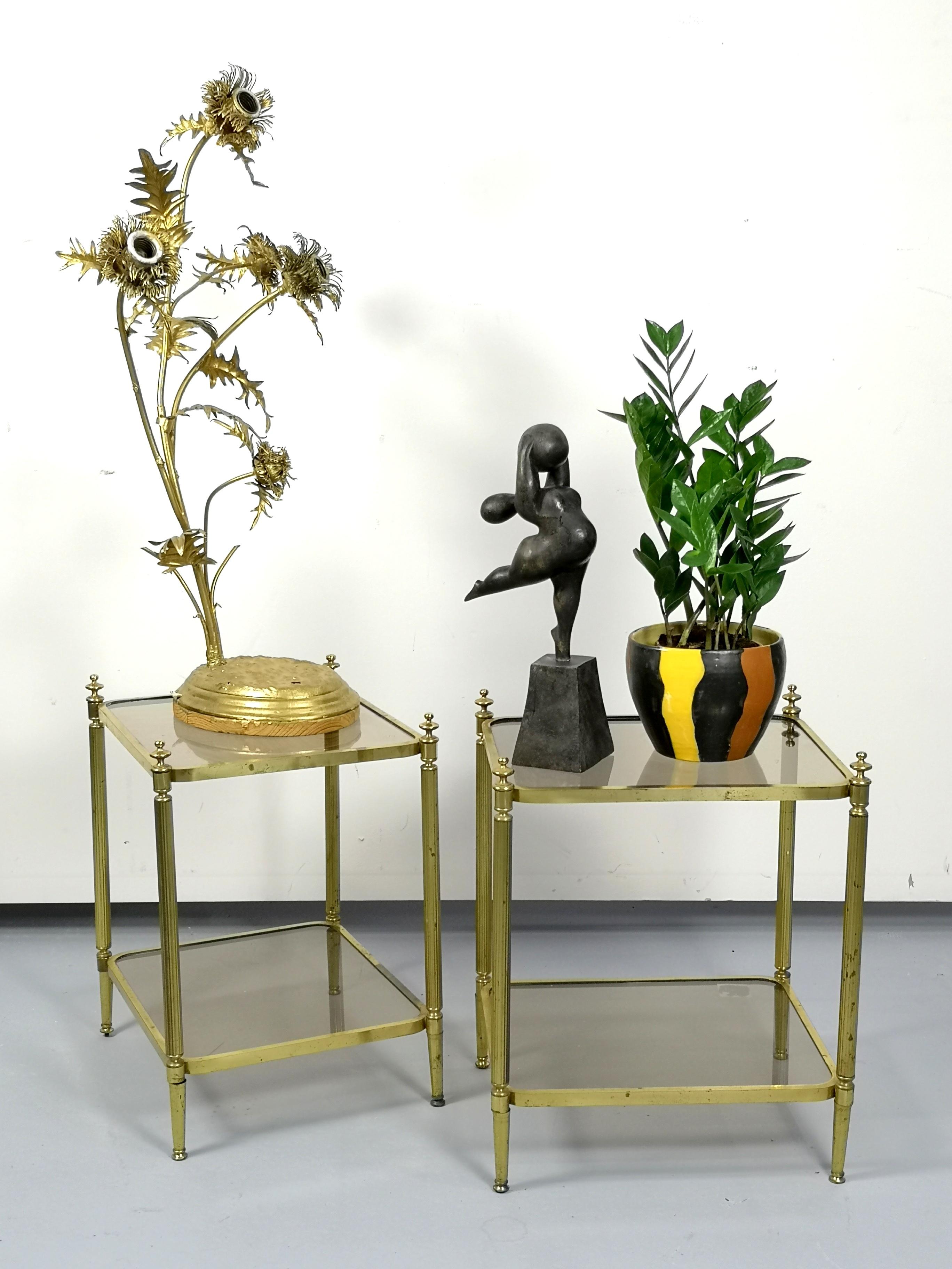 Modern empire style, the brass side tables are vintage pieces from the 1970s.