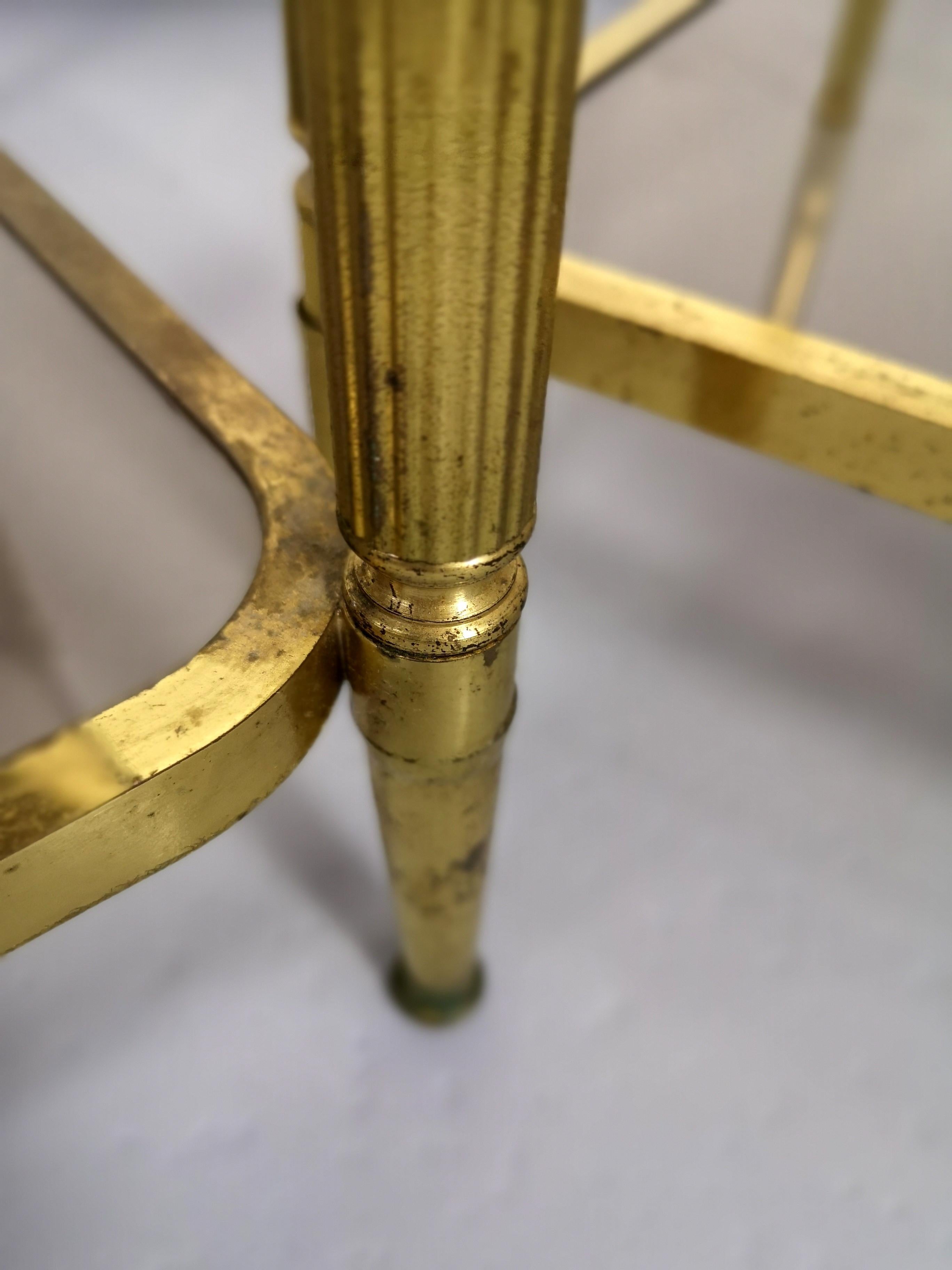 Pair of Brass Side Table with Smoke Glass Shelves, Empire Style, 1970s In Good Condition In Budapest, HU