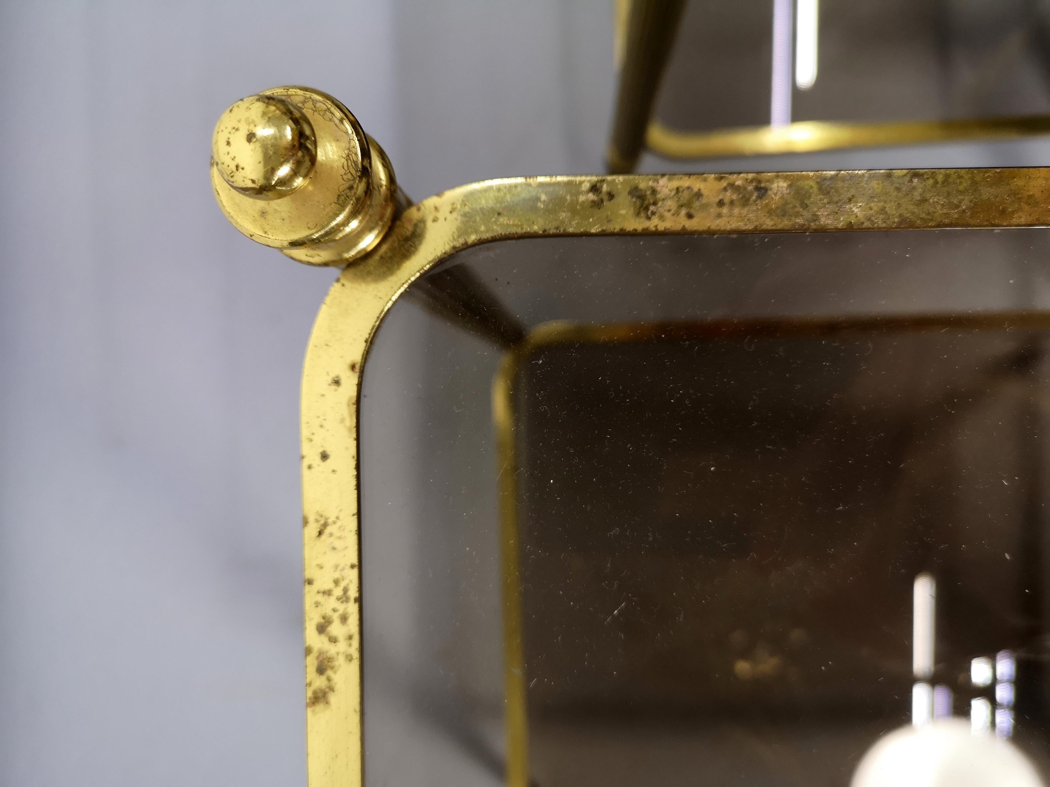 20th Century Pair of Brass Side Table with Smoke Glass Shelves, Empire Style, 1970s