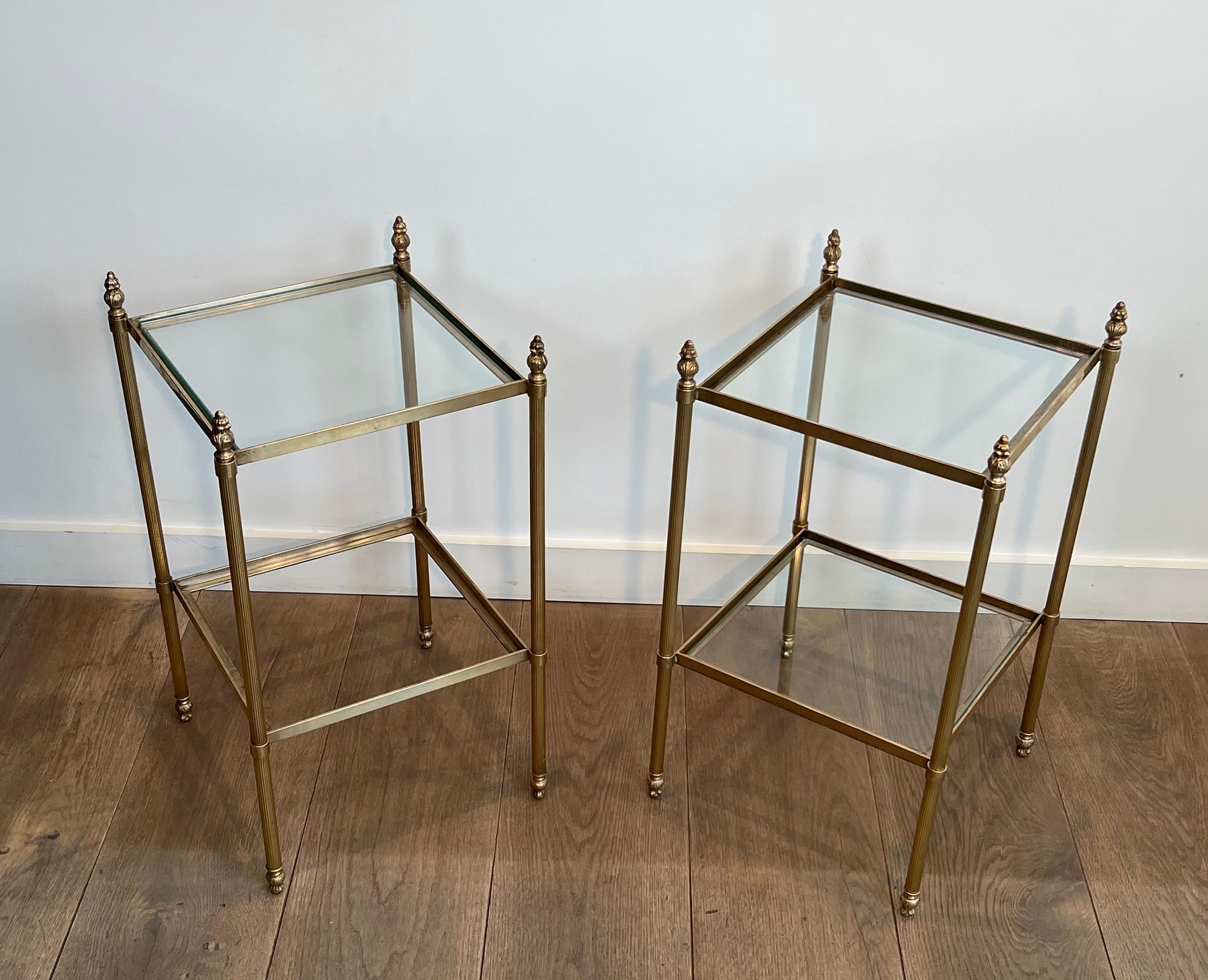 Pair of Brass Side Tables Attributed to Maison Jansen For Sale 7