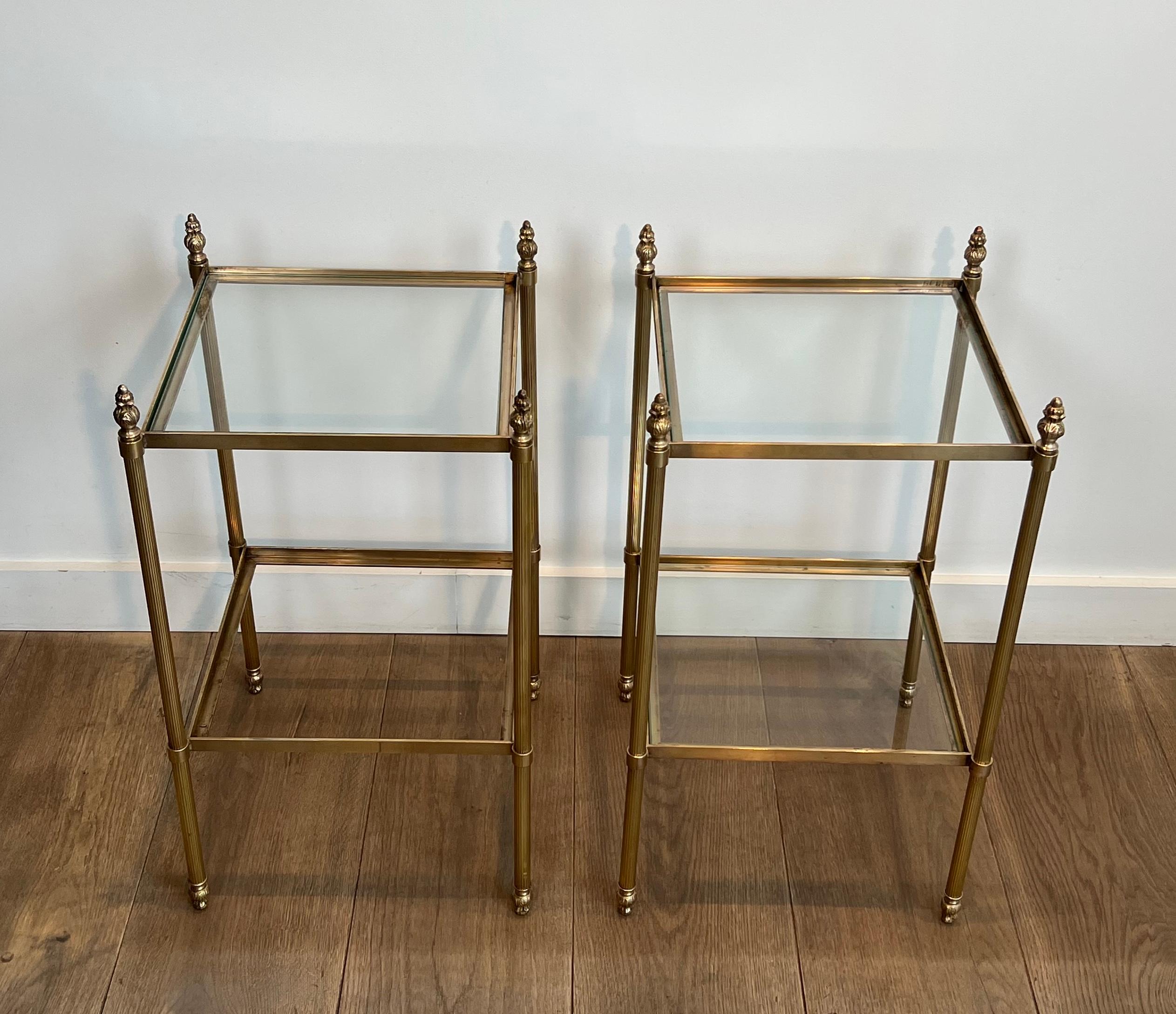 Neoclassical Pair of Brass Side Tables Attributed to Maison Jansen For Sale