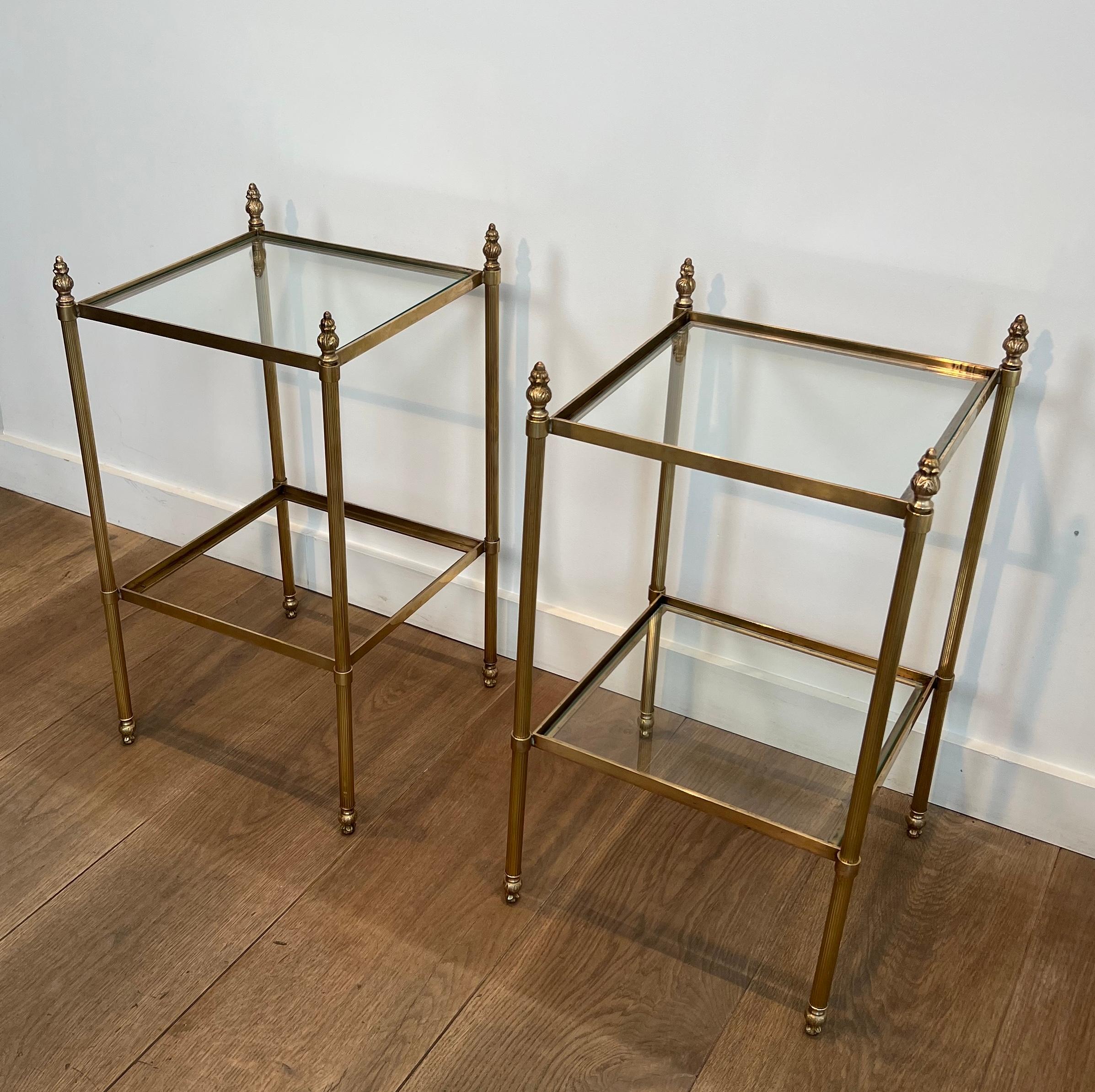 French Pair of Brass Side Tables Attributed to Maison Jansen For Sale