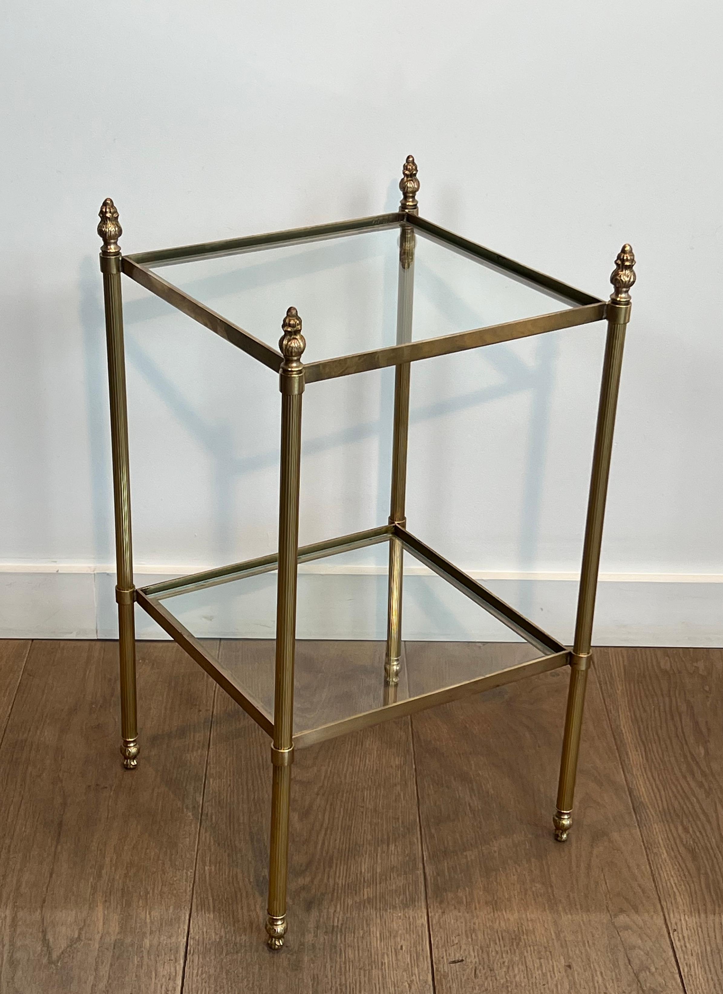 Pair of Brass Side Tables Attributed to Maison Jansen In Good Condition For Sale In Marcq-en-Barœul, Hauts-de-France