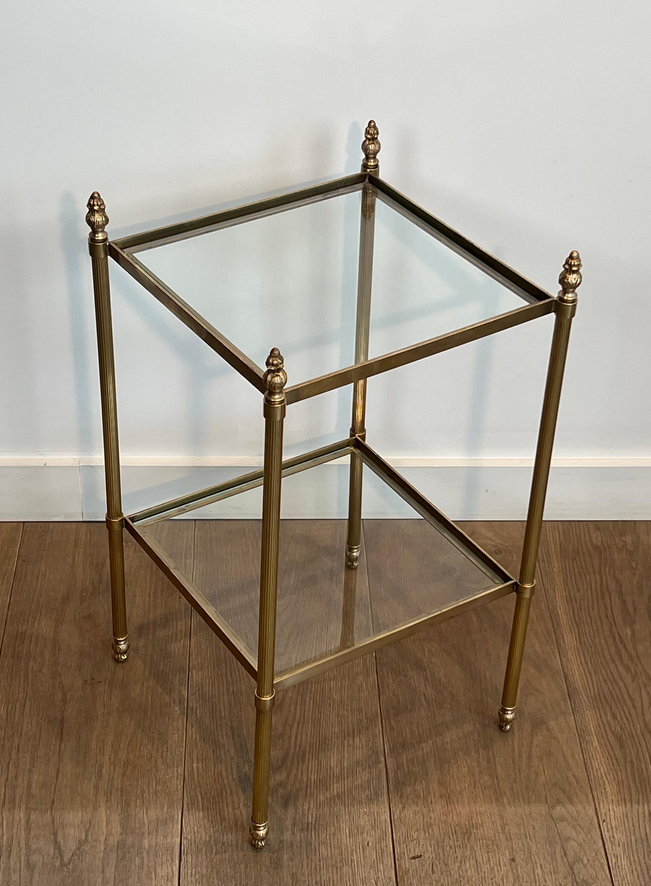 Mid-20th Century Pair of Brass Side Tables Attributed to Maison Jansen For Sale