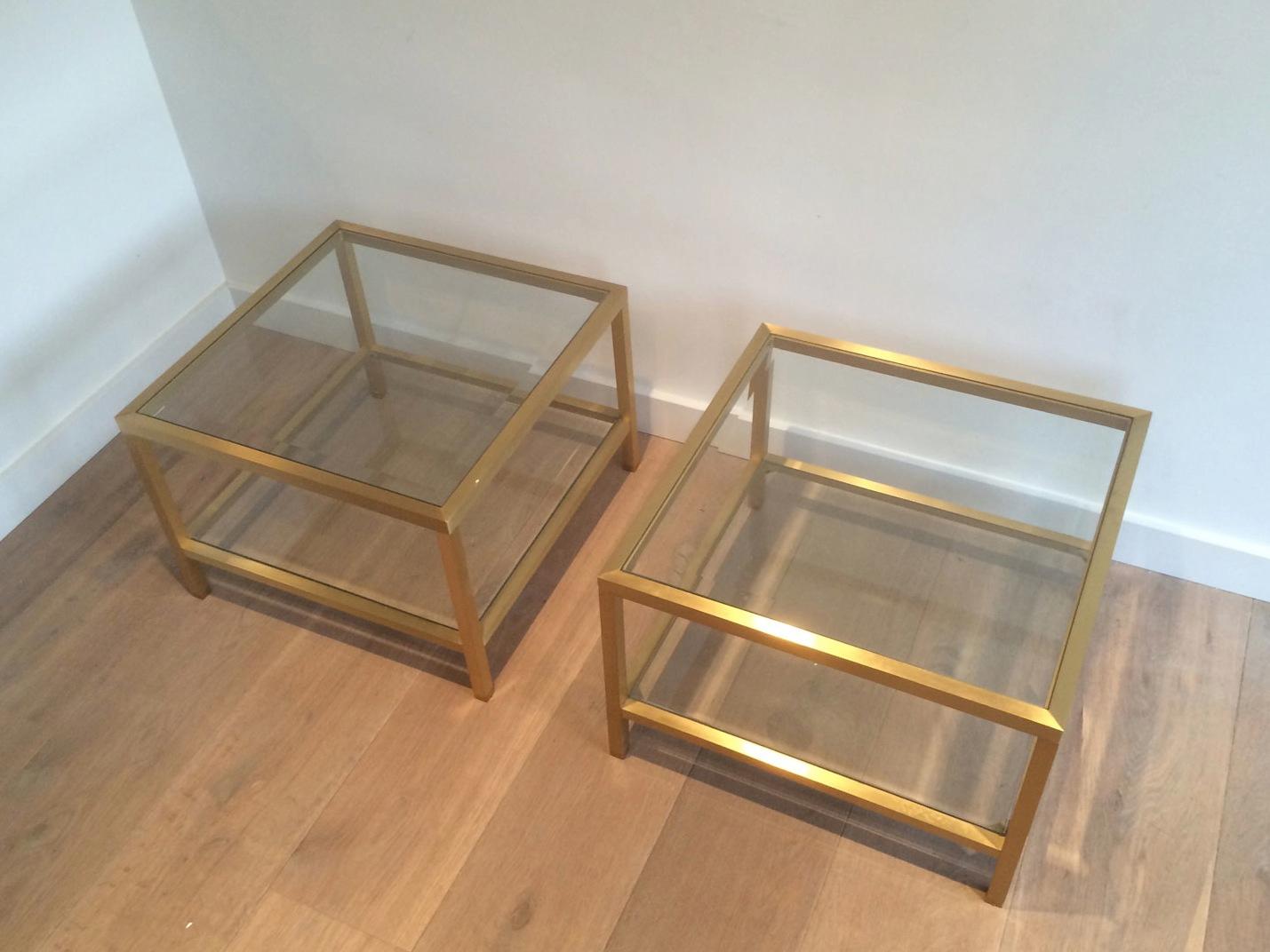 Mid-Century Modern Pair of Brass Side Tables, French, circa 1960
