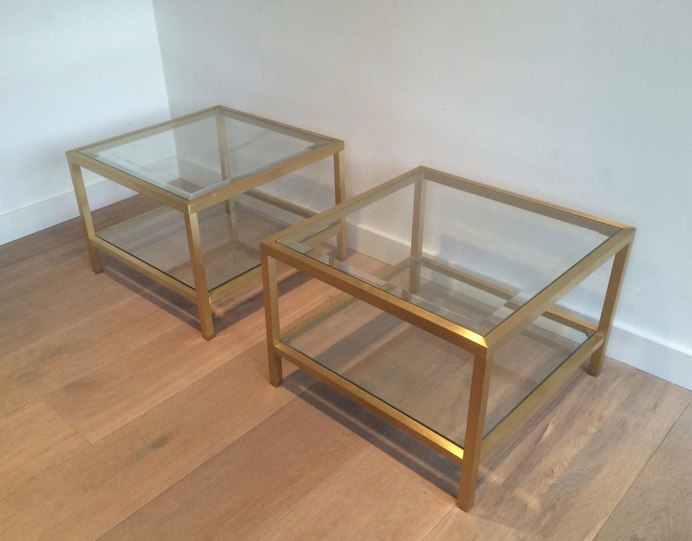 Pair of Brass Side Tables, French, circa 1960 In Good Condition In Marcq-en-Barœul, Hauts-de-France