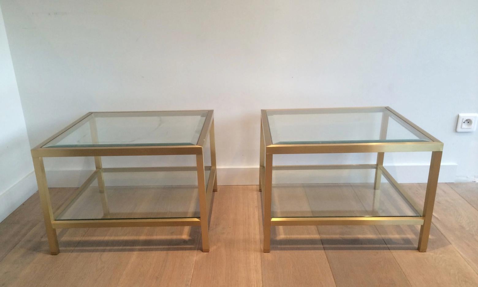 Mid-20th Century Pair of Brass Side Tables, French, circa 1960