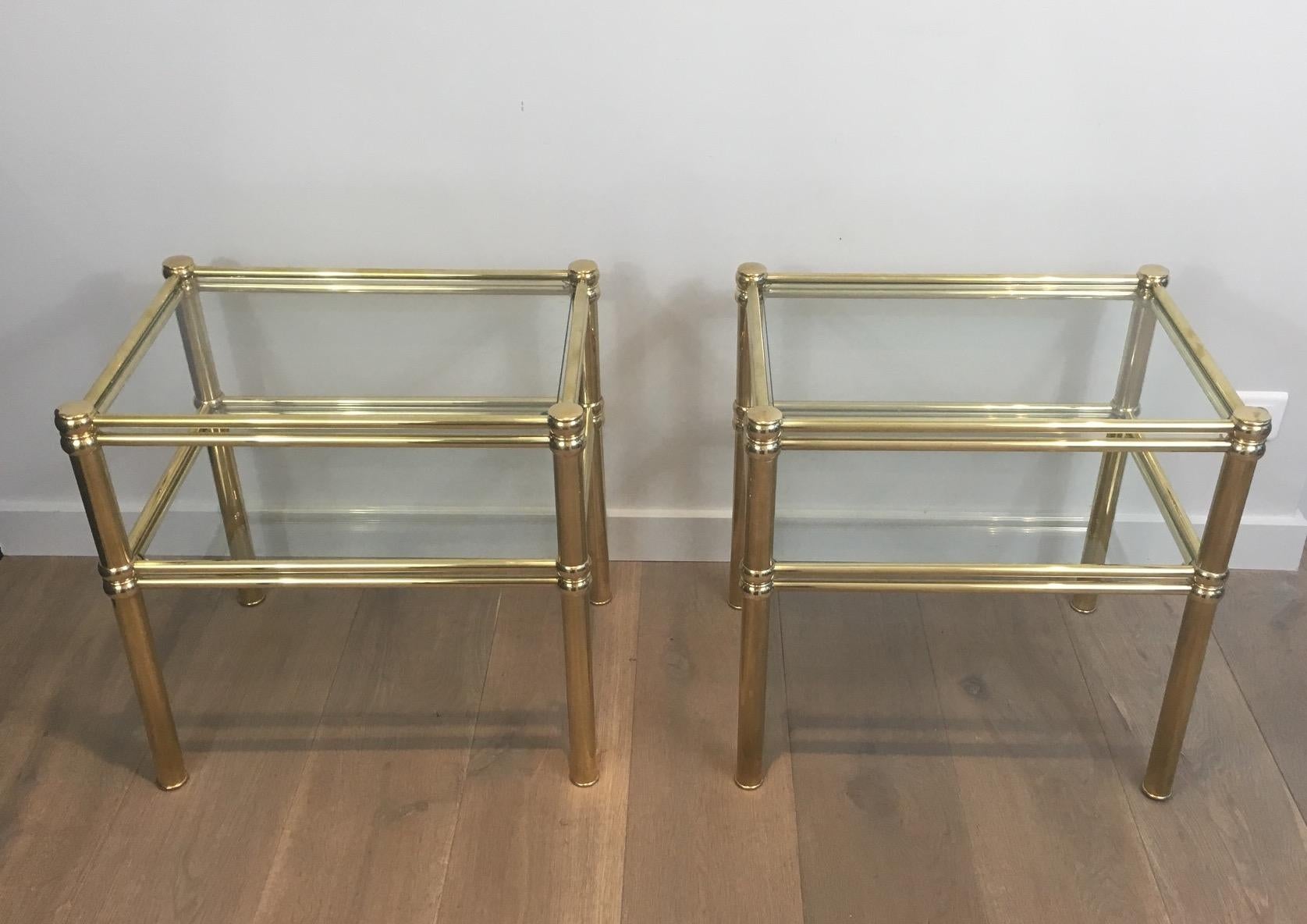 Mid-Century Modern Pair of Brass Side Tables, French, circa 1970