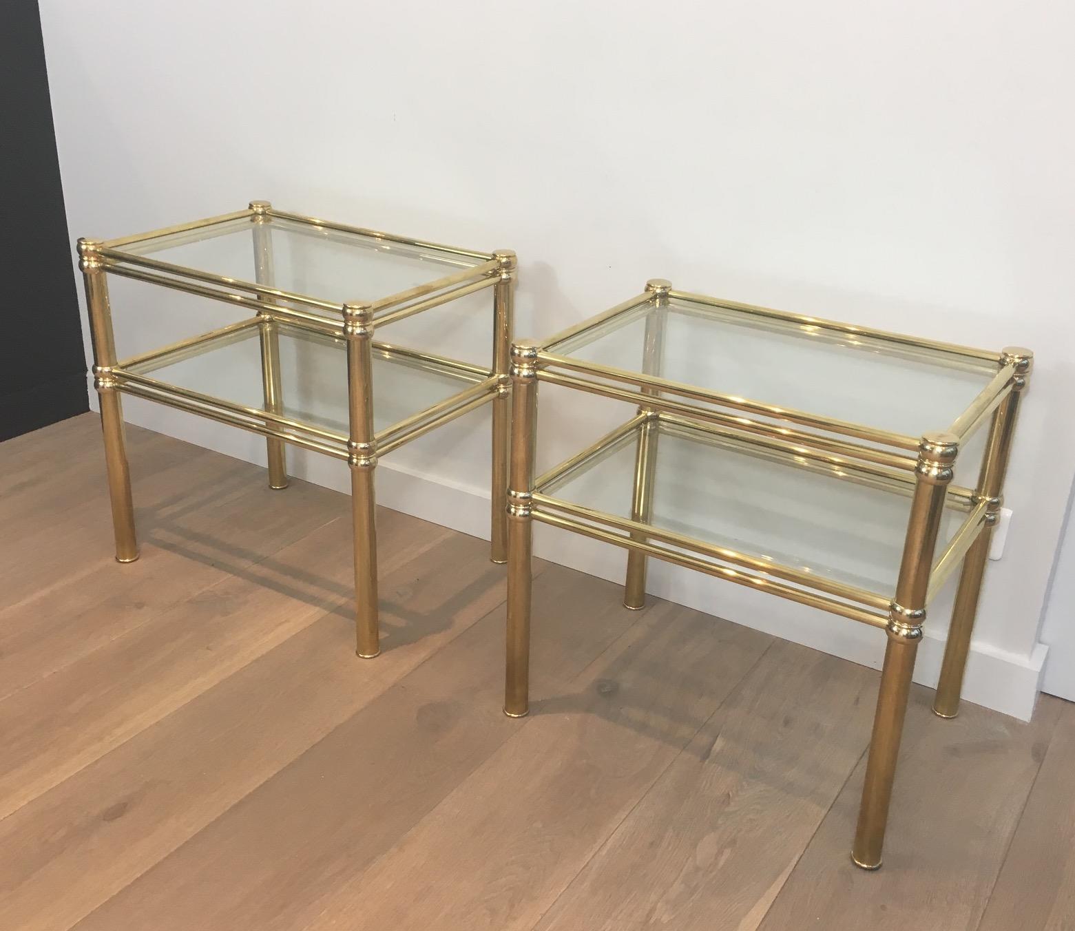 Pair of Brass Side Tables, French, circa 1970 In Good Condition In Marcq-en-Barœul, Hauts-de-France