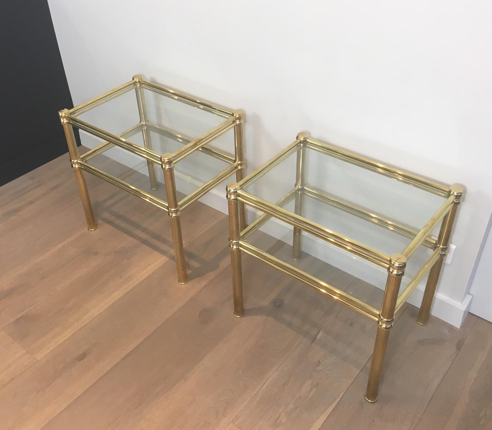 Late 20th Century Pair of Brass Side Tables, French, circa 1970