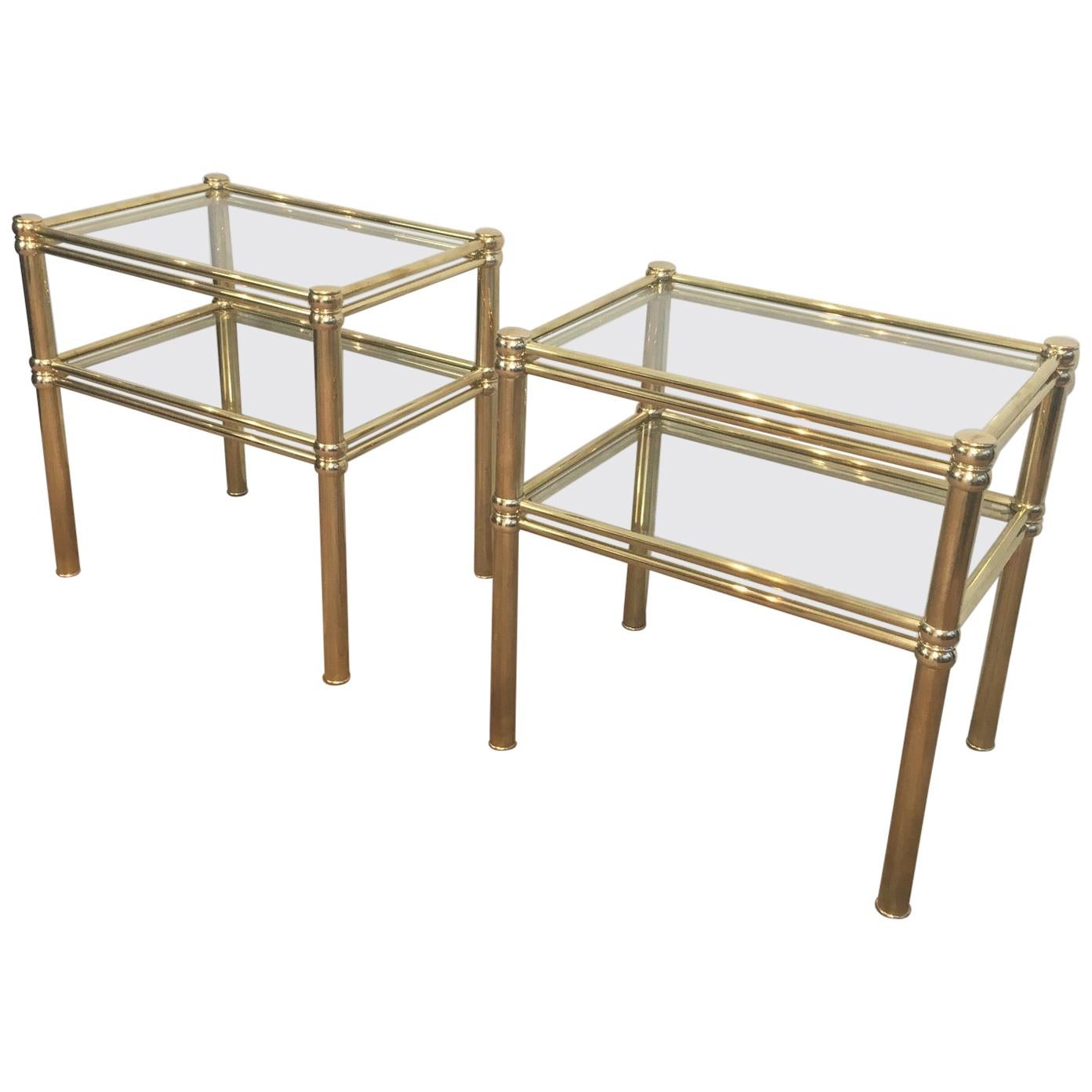 Pair of Brass Side Tables, French, circa 1970