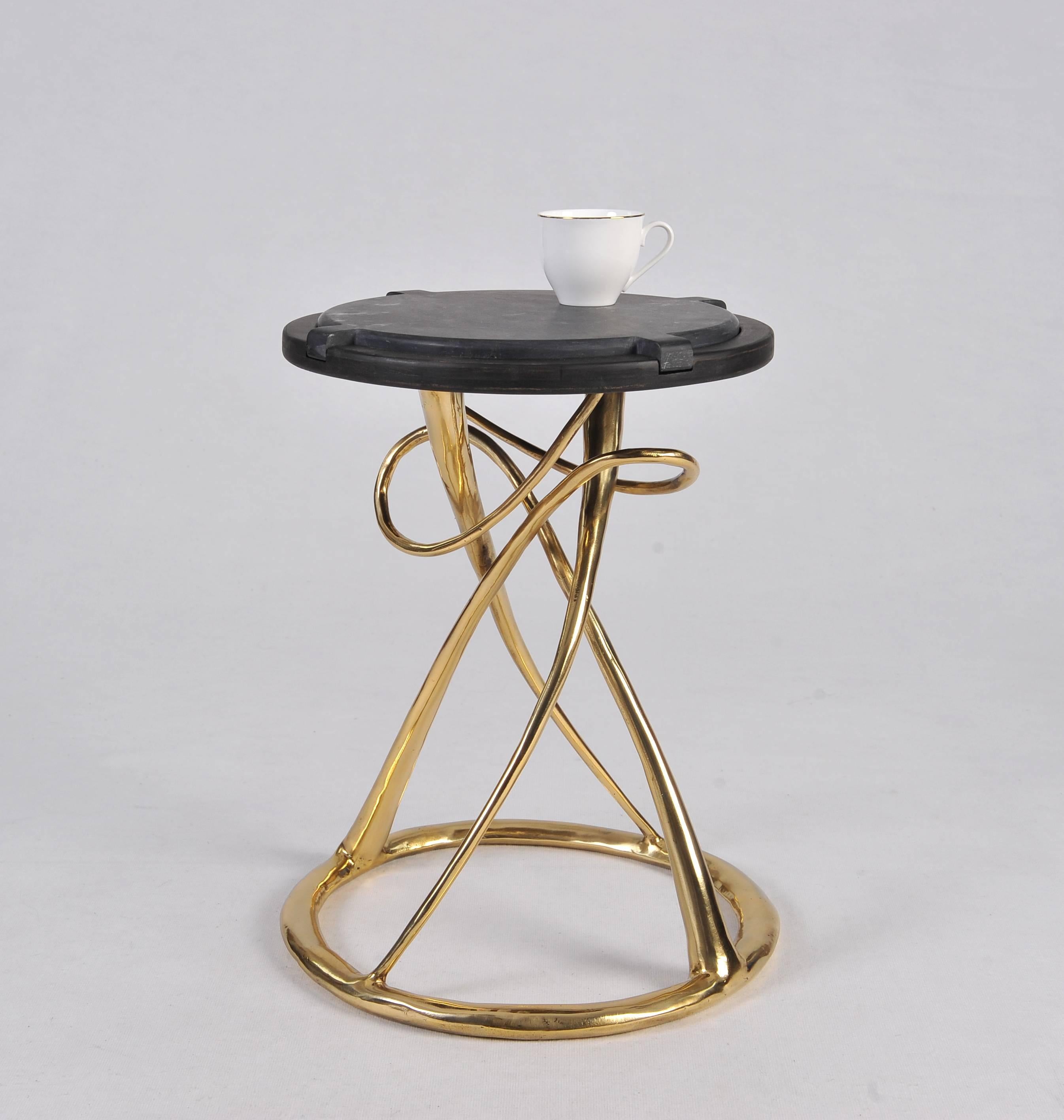 Post-Modern Pair of Brass Side Tables, Hourglass, Misaya For Sale