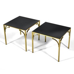 Pair of Brass Side Tables with Black Glass Tops