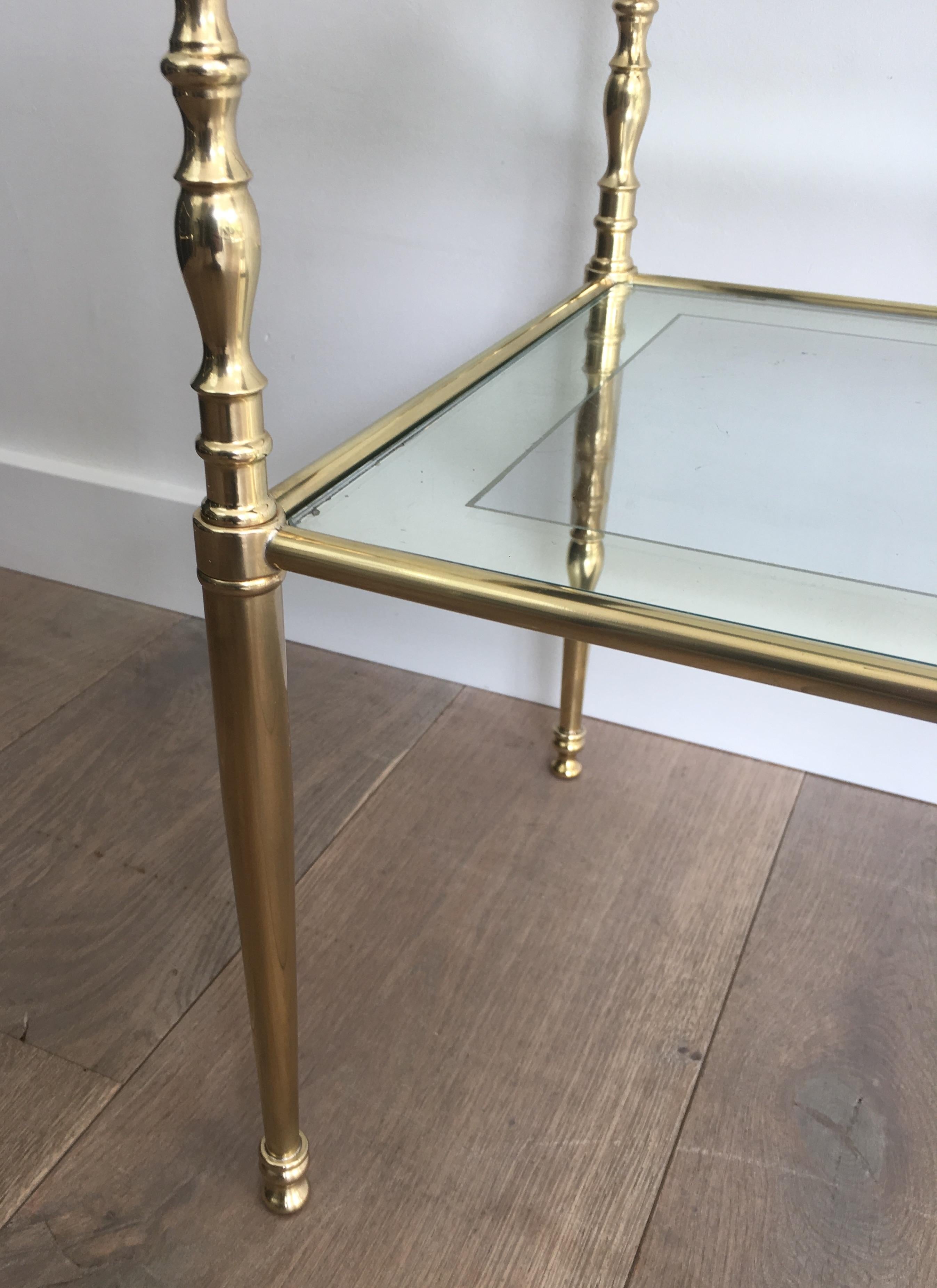 Pair of Brass Side Tables with Clear Glass Shelves Surrounded by Silvered Mirror 6