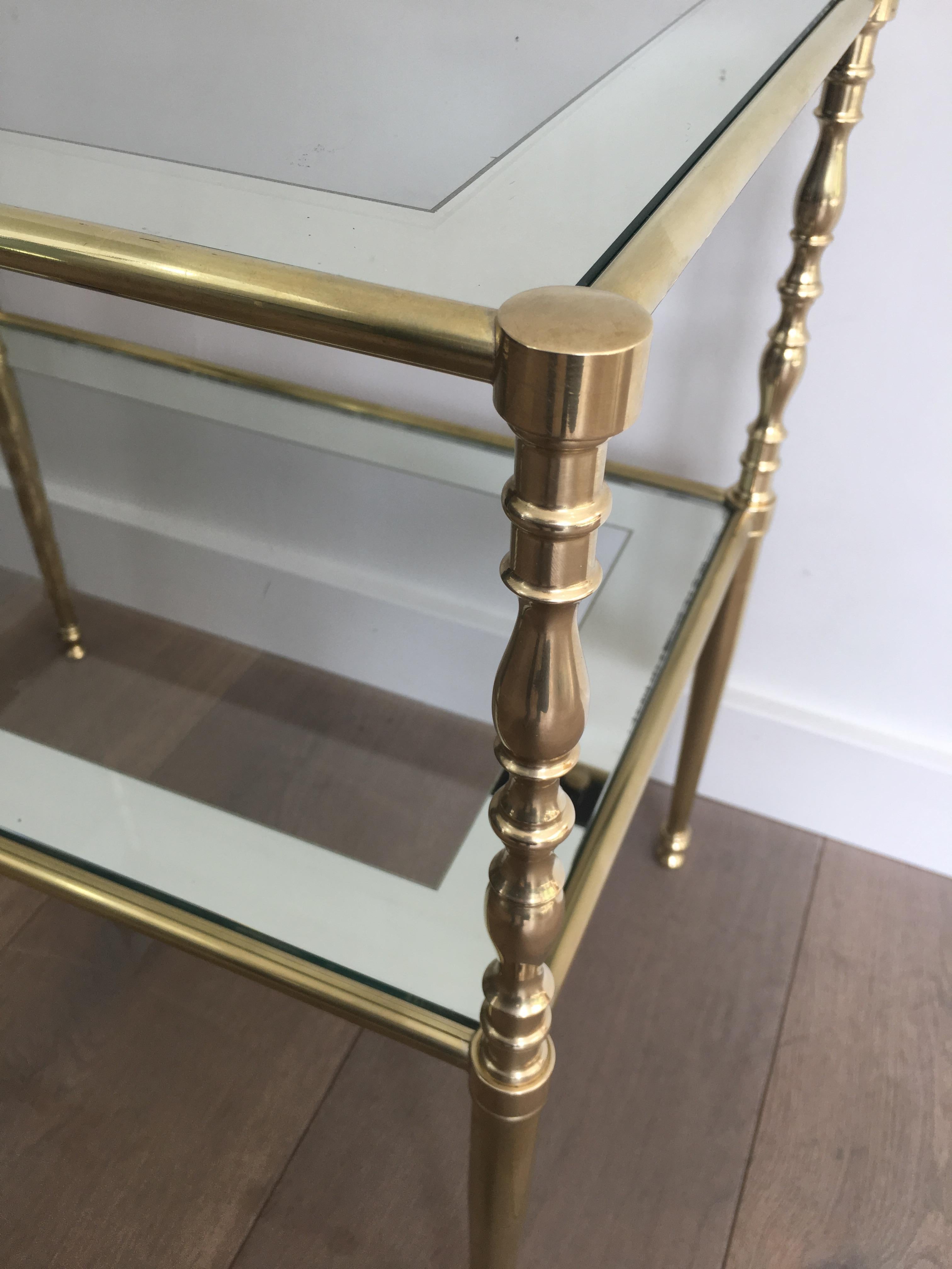 Pair of Brass Side Tables with Clear Glass Shelves Surrounded by Silvered Mirror 8