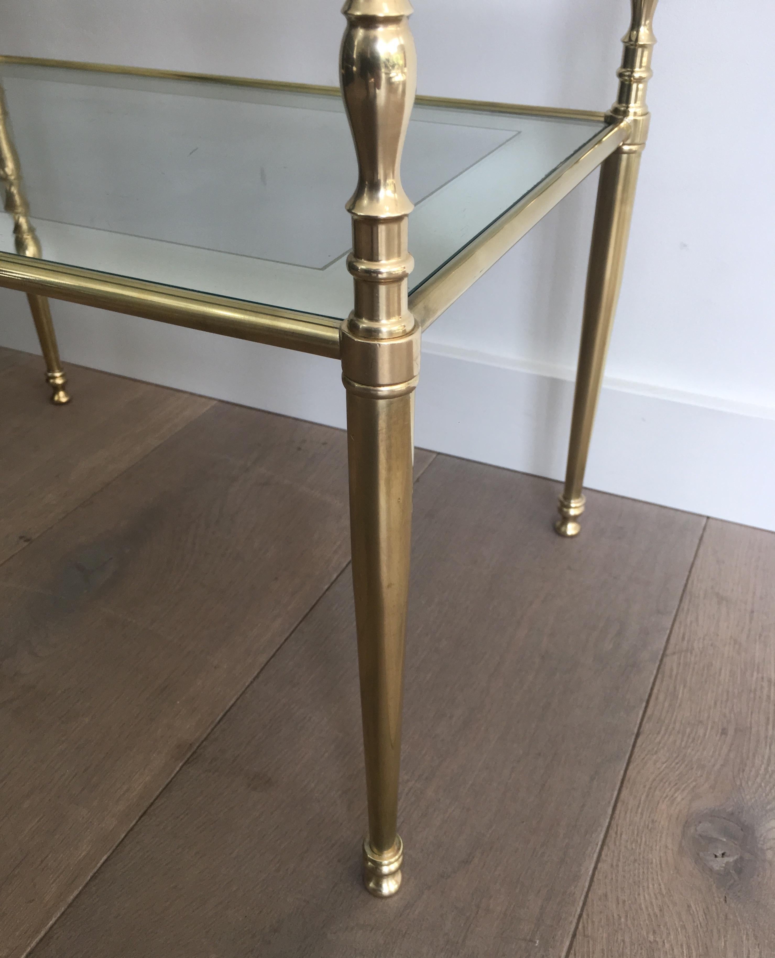 Pair of Brass Side Tables with Clear Glass Shelves Surrounded by Silvered Mirror 9
