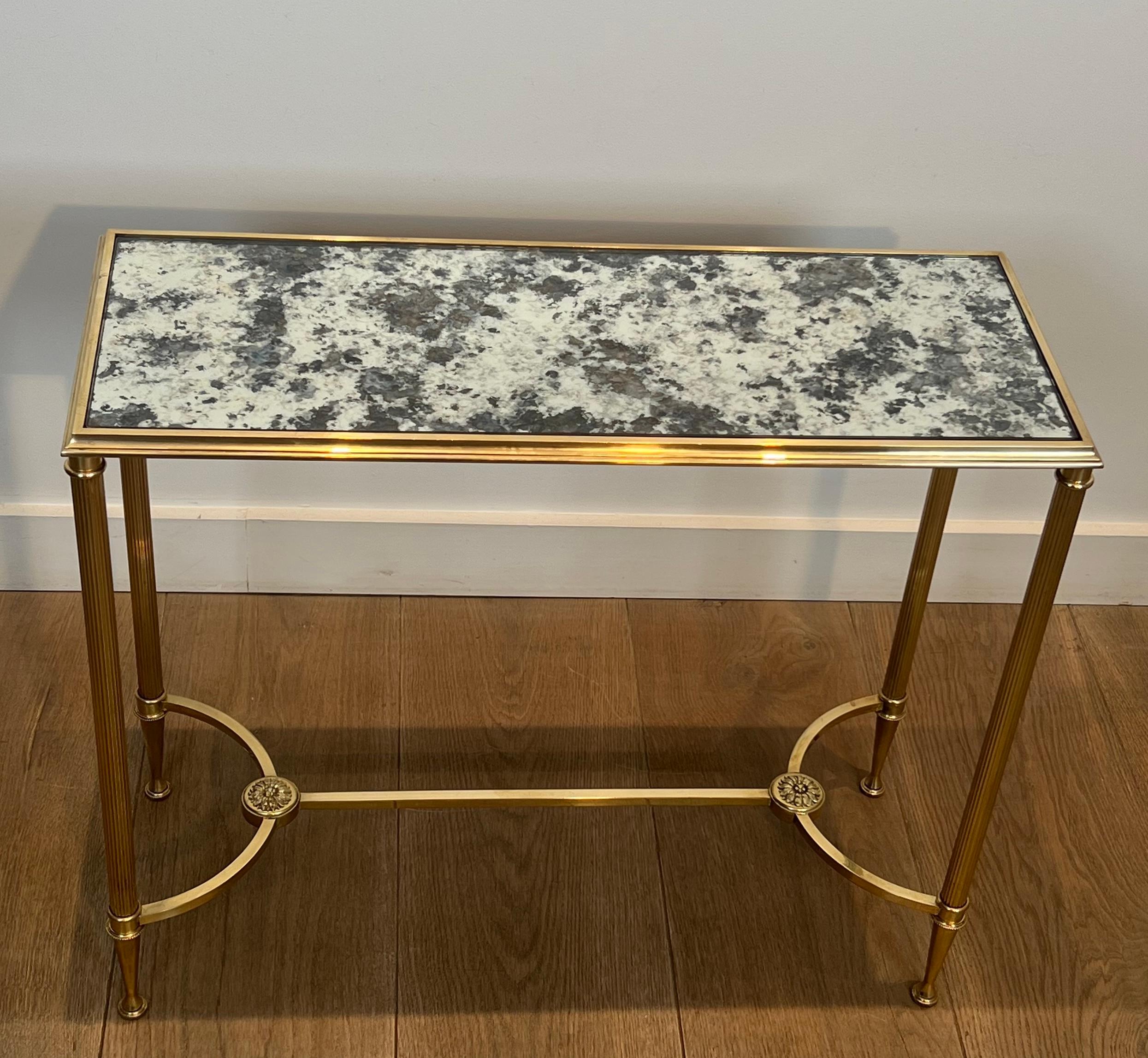Pair of Brass Side Tables with Oxidized Mirror Tops by Maison Baguès en vente 5