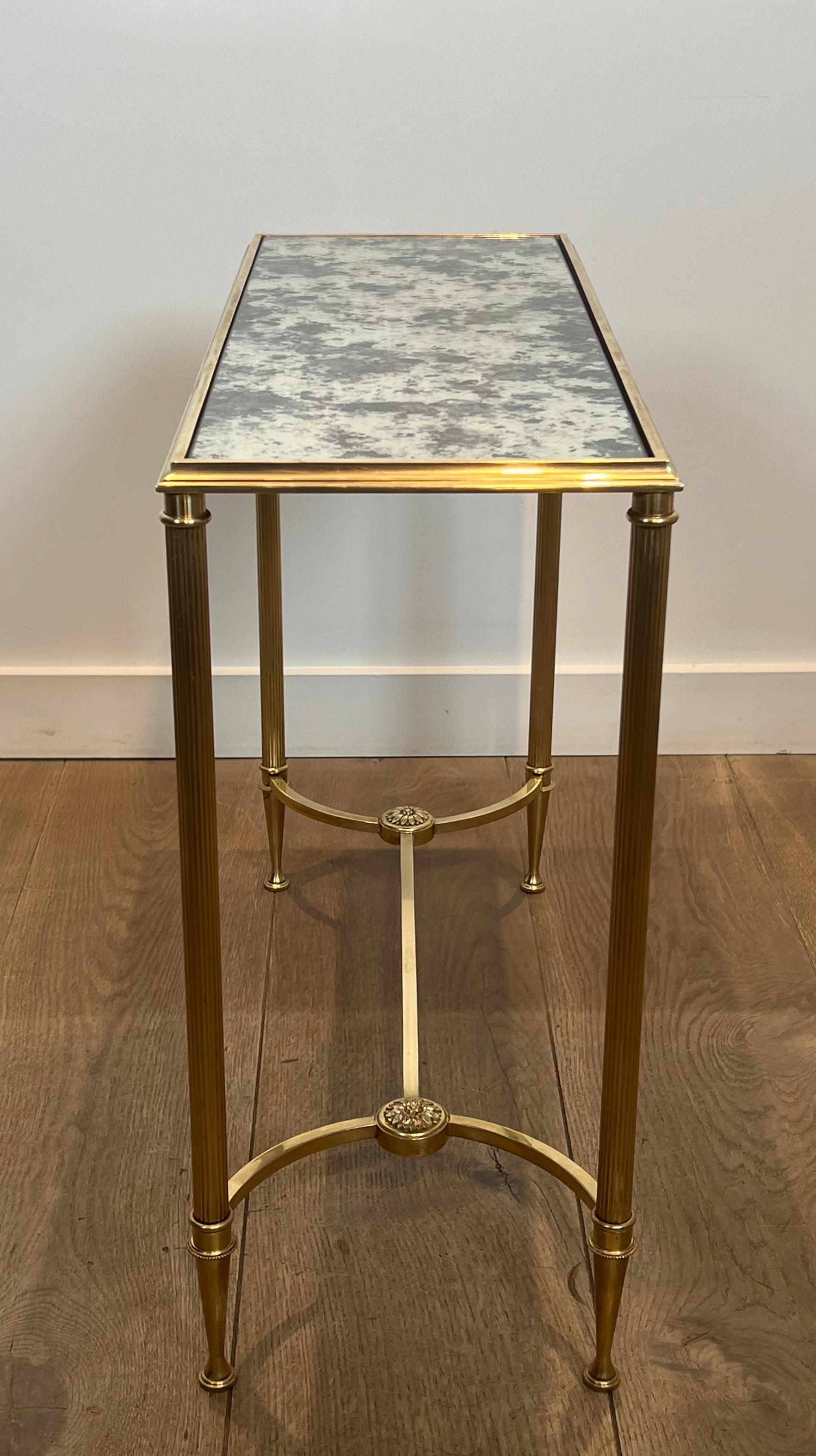 Pair of Brass Side Tables with Oxidized Mirror Tops by Maison Baguès en vente 7