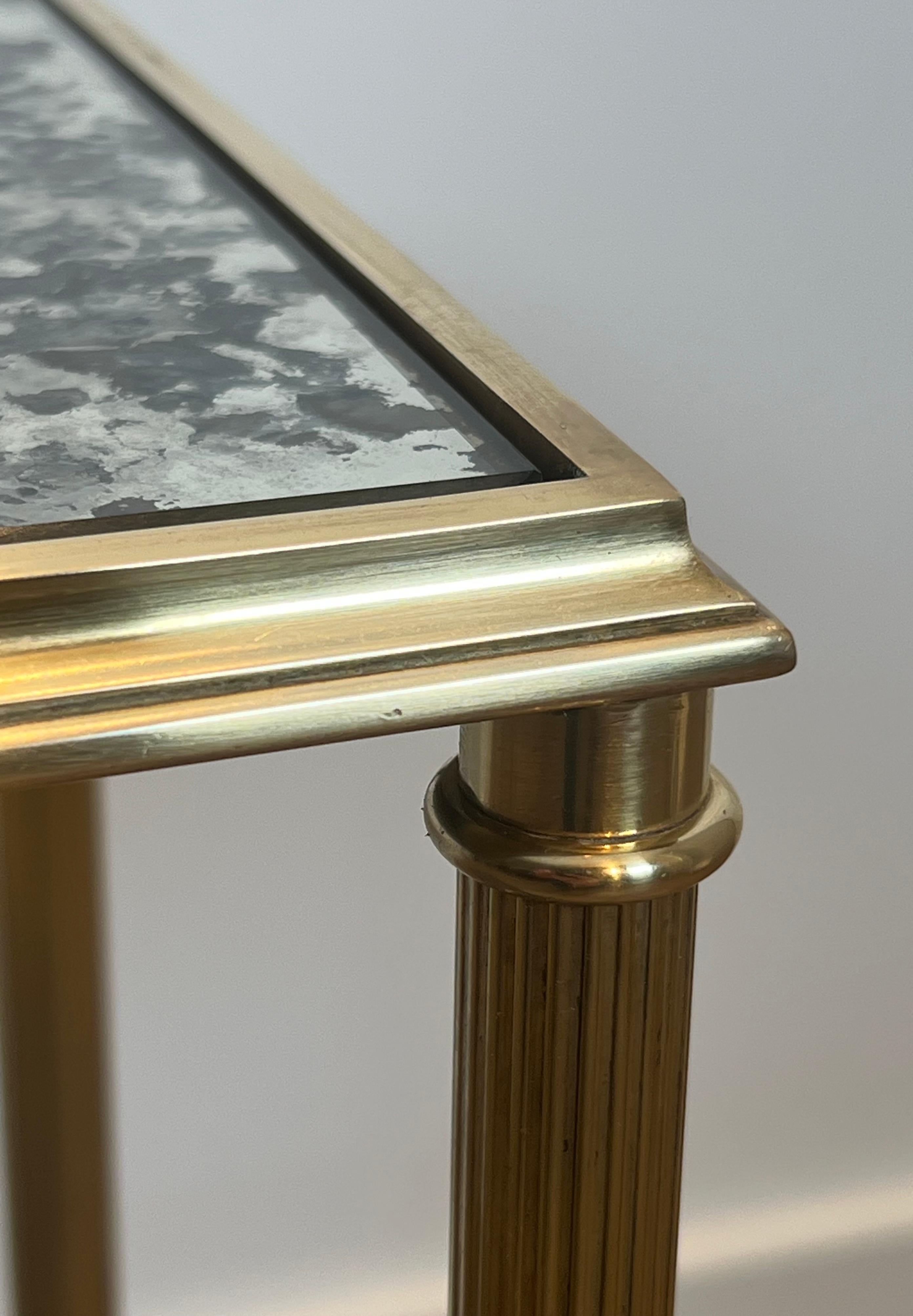 Pair of Brass Side Tables with Oxidized Mirror Tops by Maison Baguès en vente 10