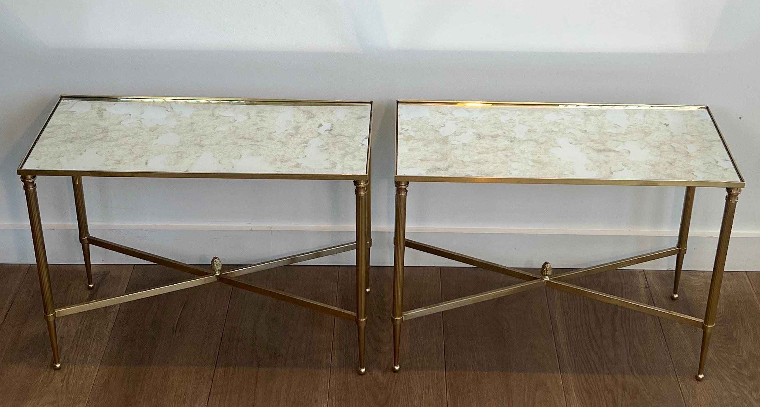 Coppia di tavolini in ottone con piani in specchio ossidato di Maison Jansen in vendita 5