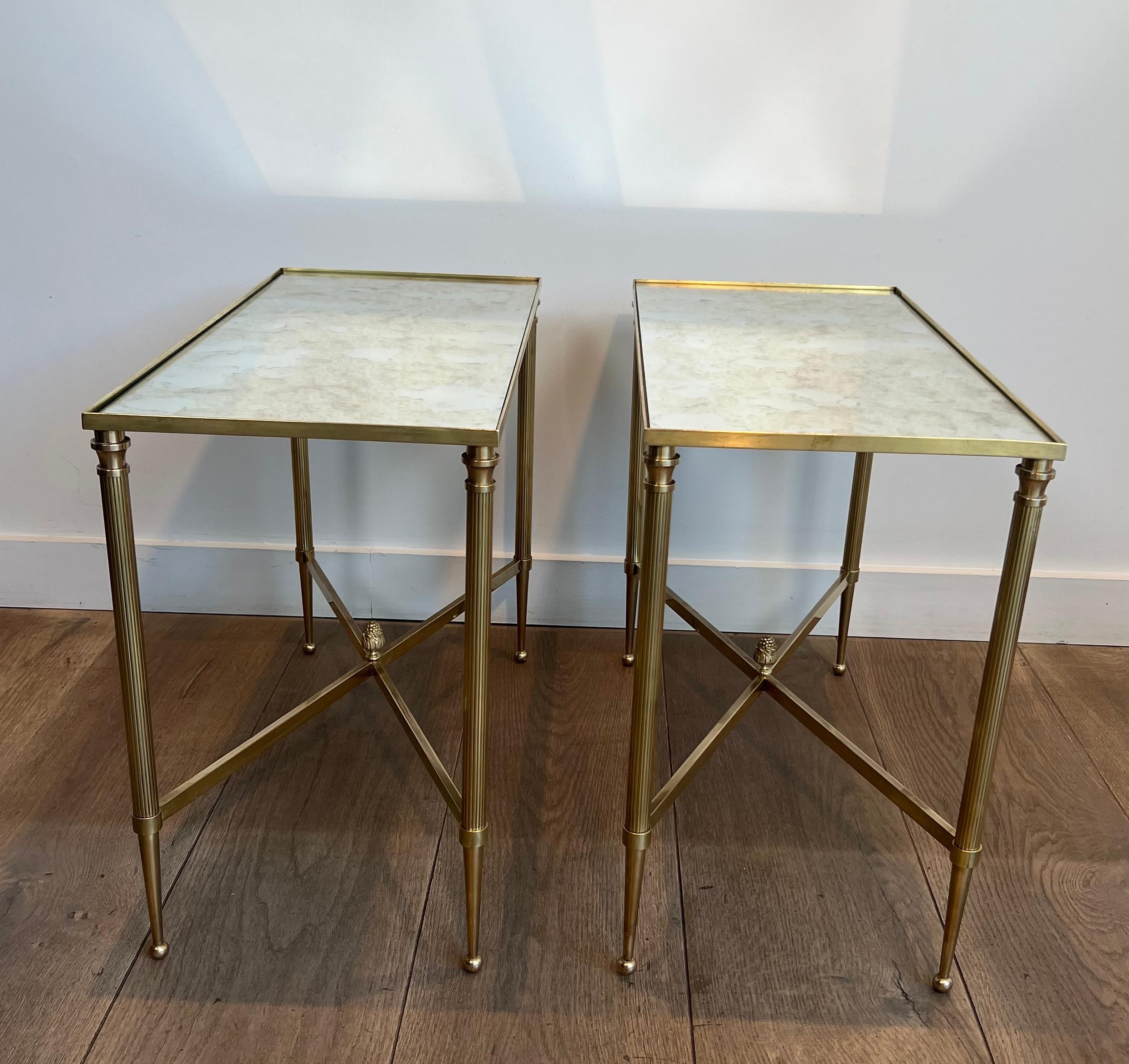 Coppia di tavolini in ottone con piani in specchio ossidato di Maison Jansen in vendita 6