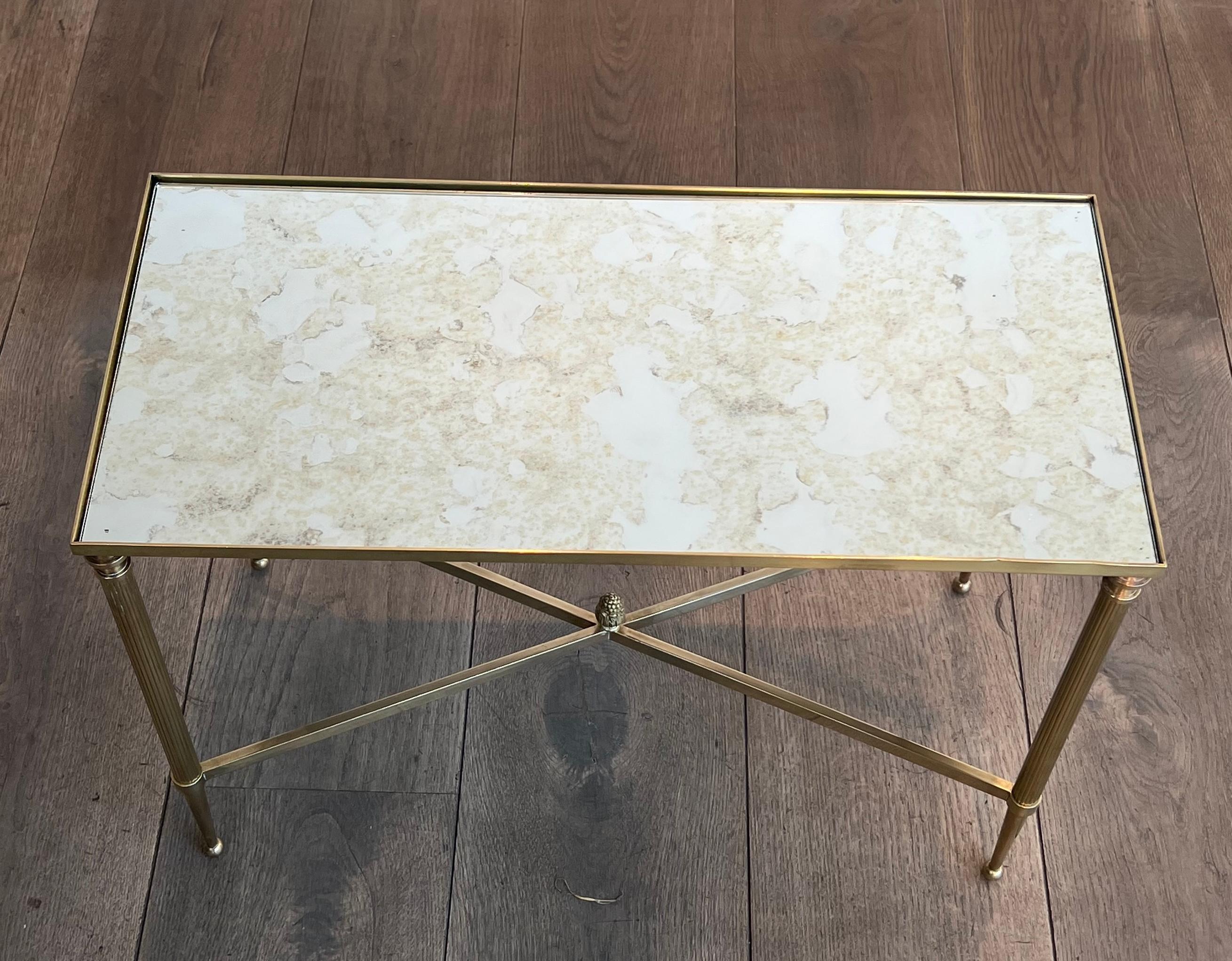 Coppia di tavolini in ottone con piani in specchio ossidato di Maison Jansen in vendita 8