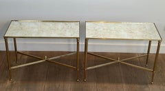 Coppia di tavolini in ottone con piani in specchio ossidato di Maison Jansen