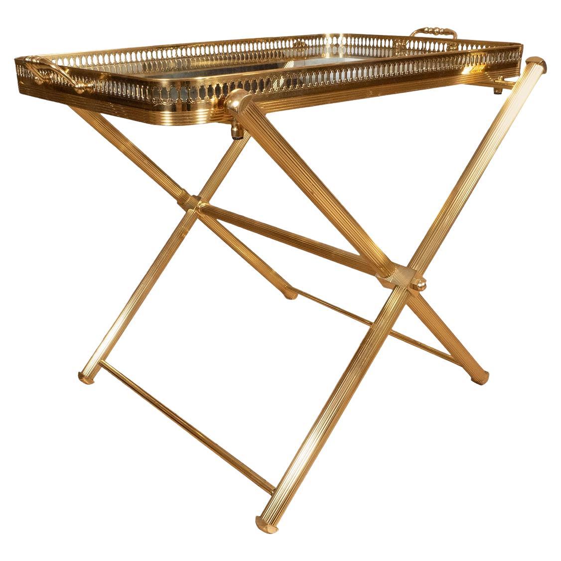 Pair of brass side tables with removable trays