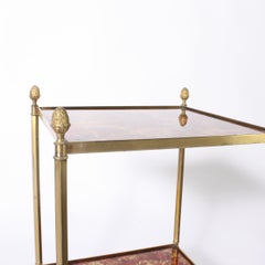 Pair of Brass Side Tables with Reverse Painted Glass Shelves, circa 1950