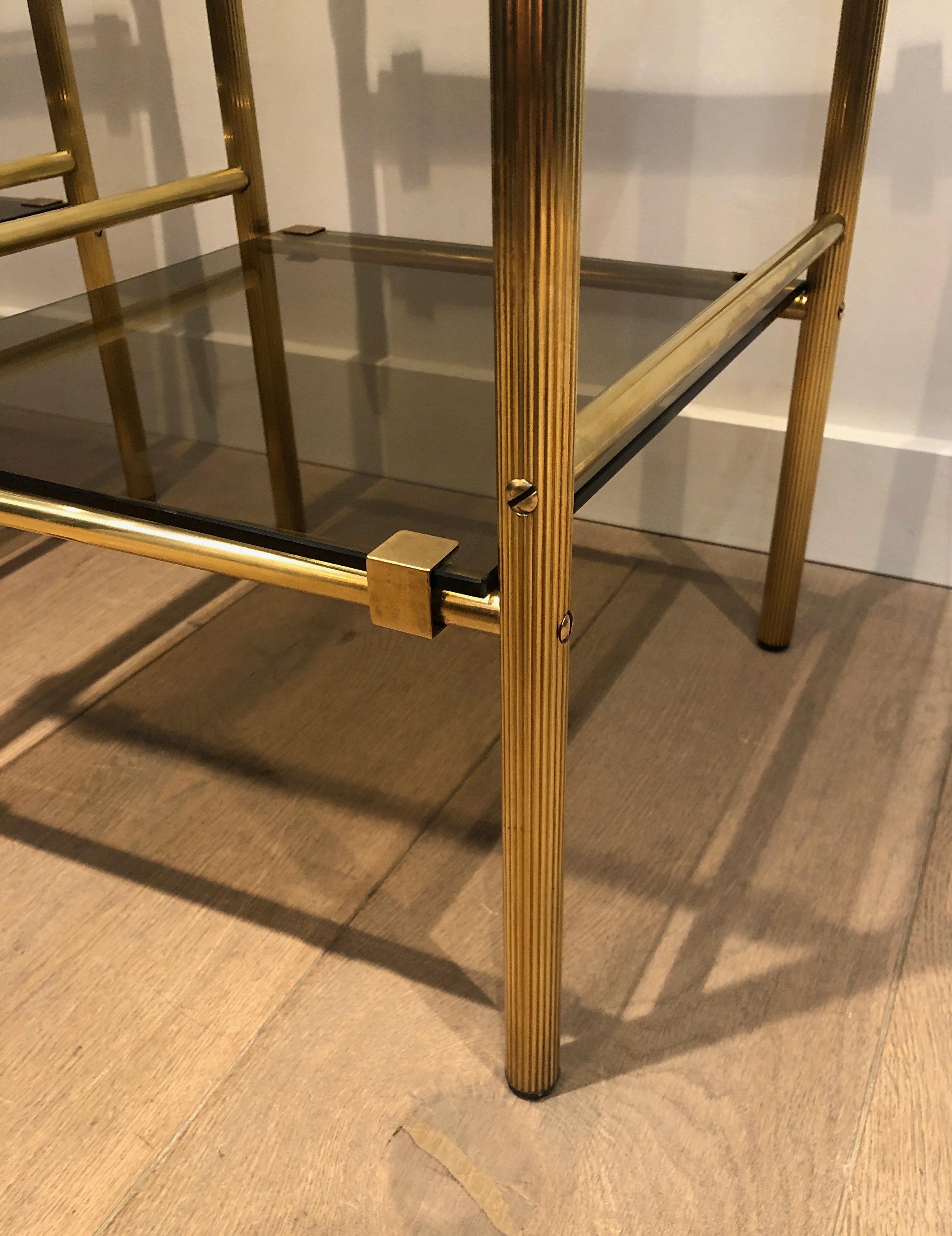 Pair of Brass Side Tables with Smoked Glass Shelves In the style of Maison Janse For Sale 2