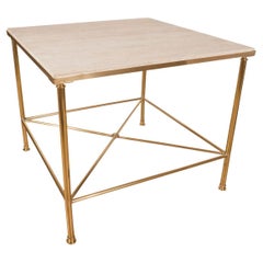 Retro Pair of brass side tables with travertine tops