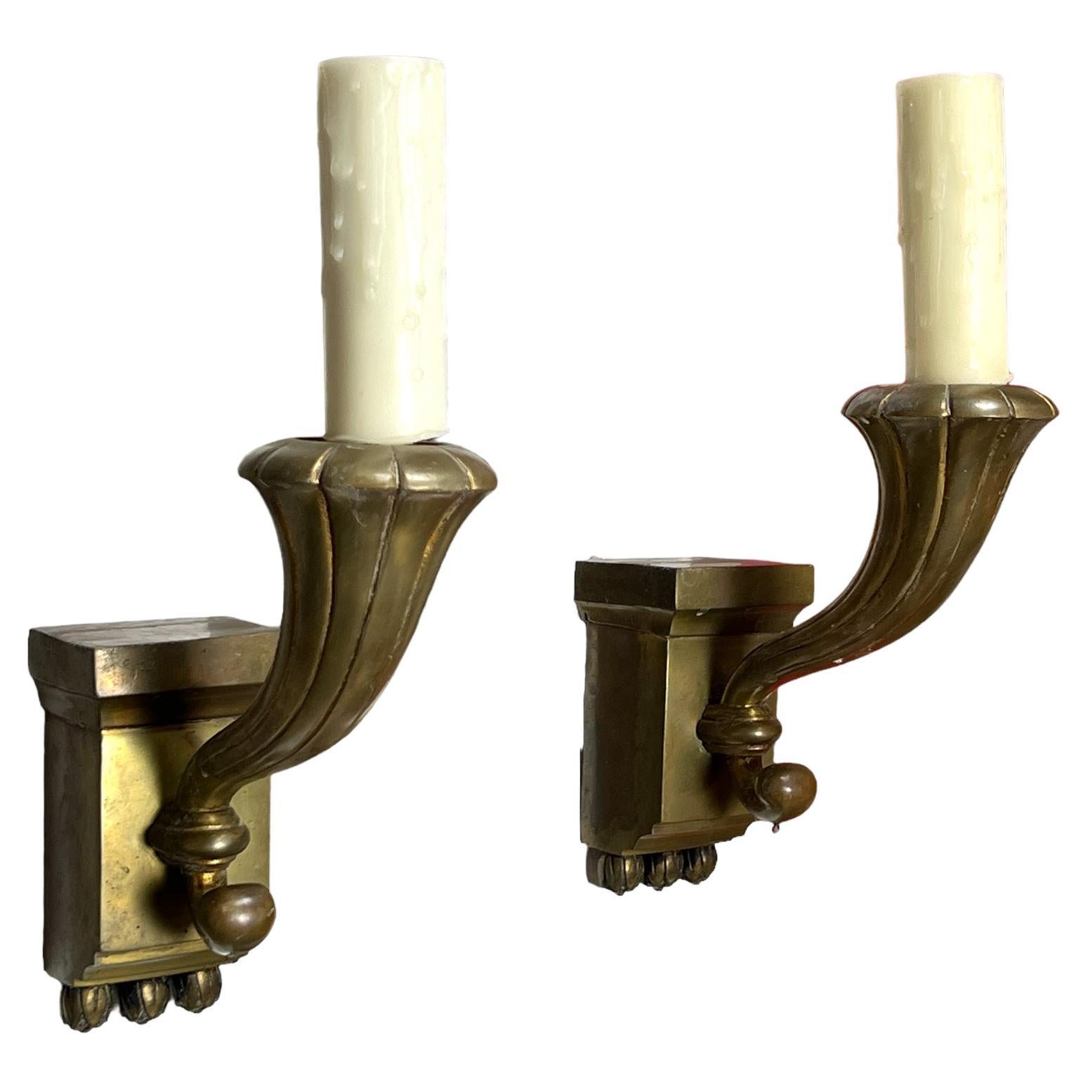 Pair of Brass Single Arm Sconces 