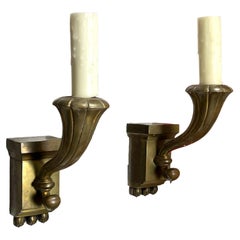 Vintage Pair of Brass Single Arm Sconces 