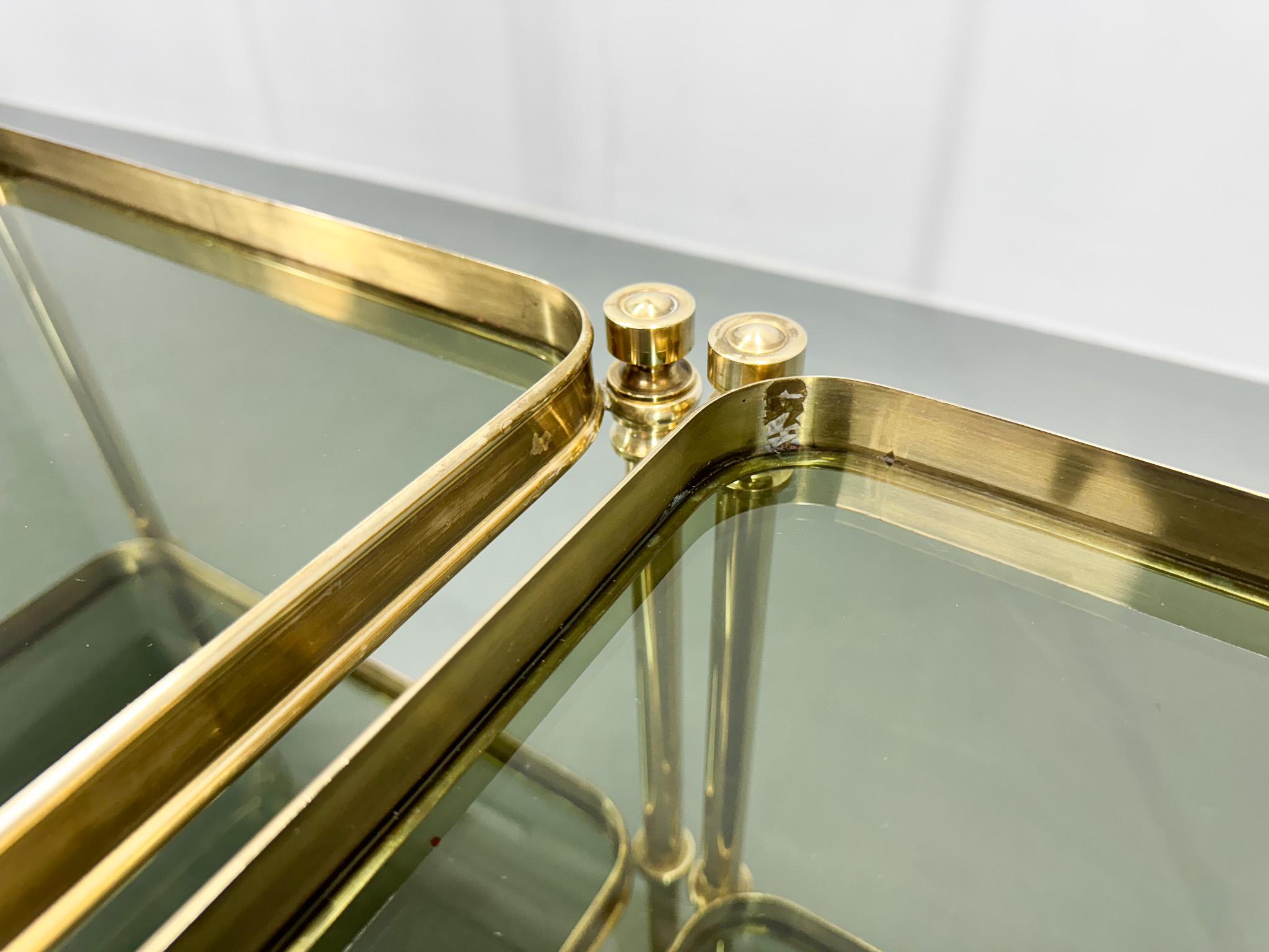 Pair of Brass & Smoked Glass Side Tables or Nightstands, 1970's For Sale 5