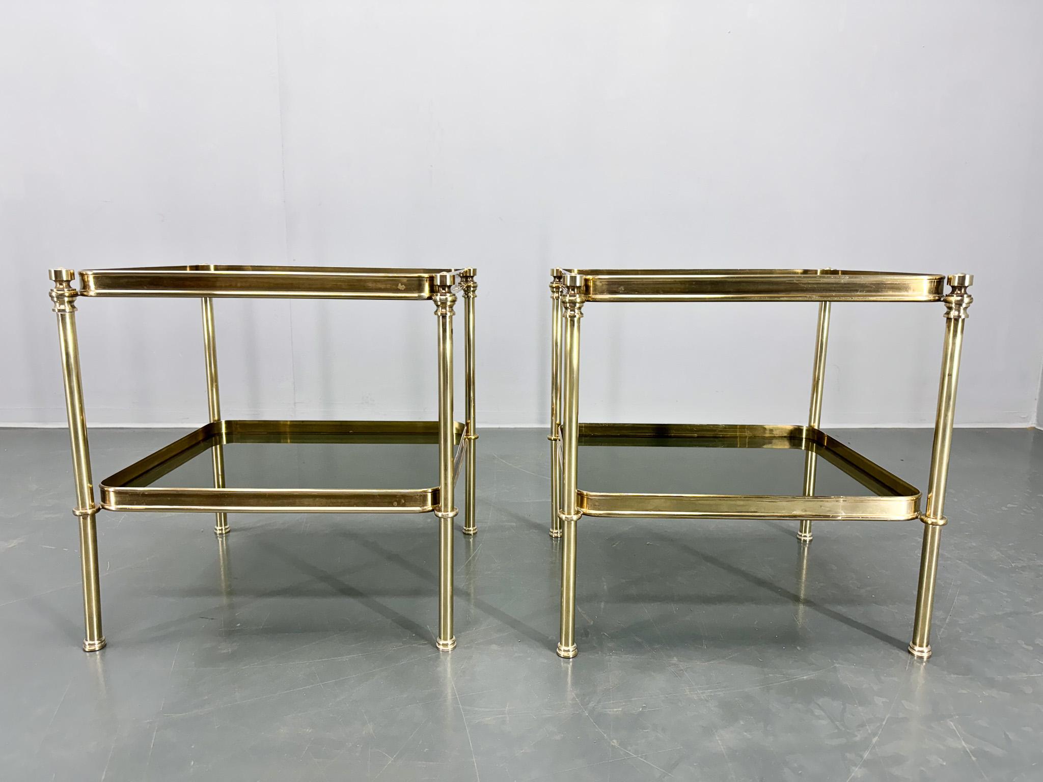 Pair of Brass & Smoked Glass Side Tables or Nightstands, 1970's For Sale 6