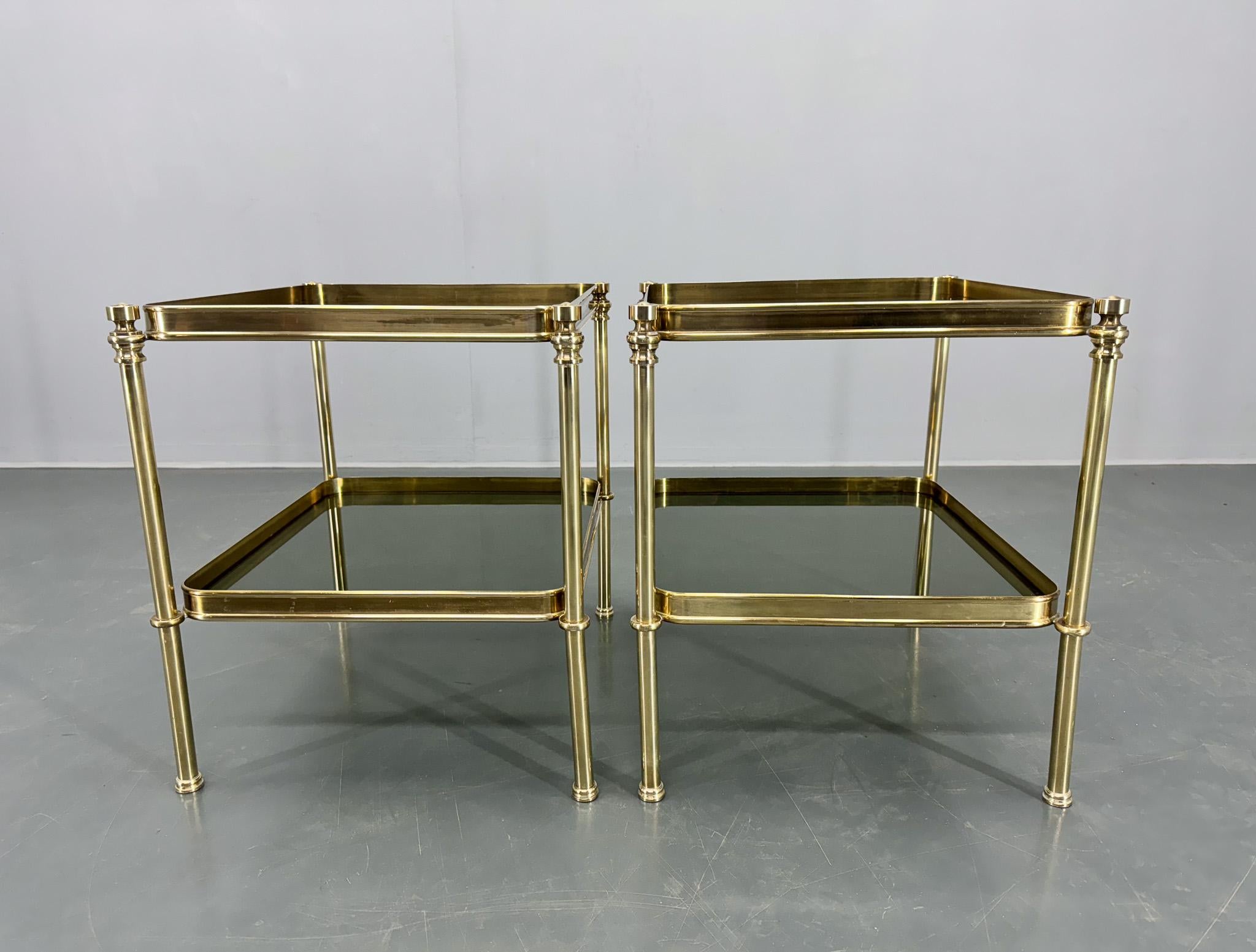 Pair of Brass & Smoked Glass Side Tables or Nightstands, 1970's For Sale 7