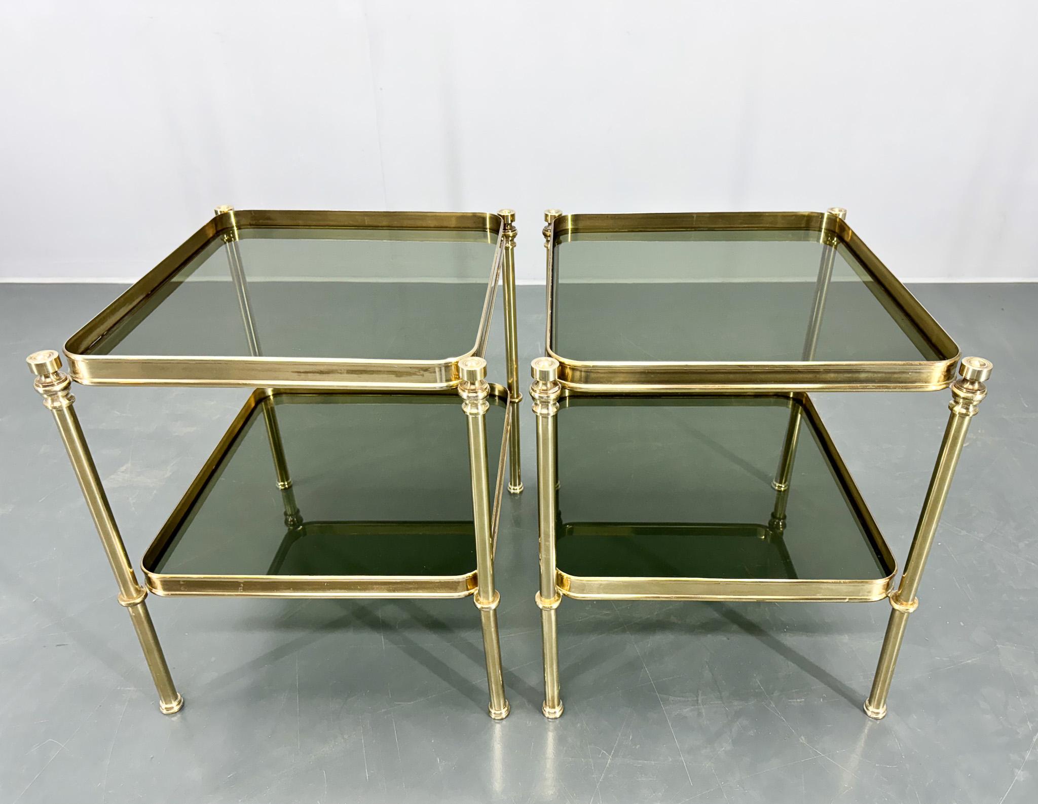 Pair of Brass & Smoked Glass Side Tables or Nightstands, 1970's For Sale 8
