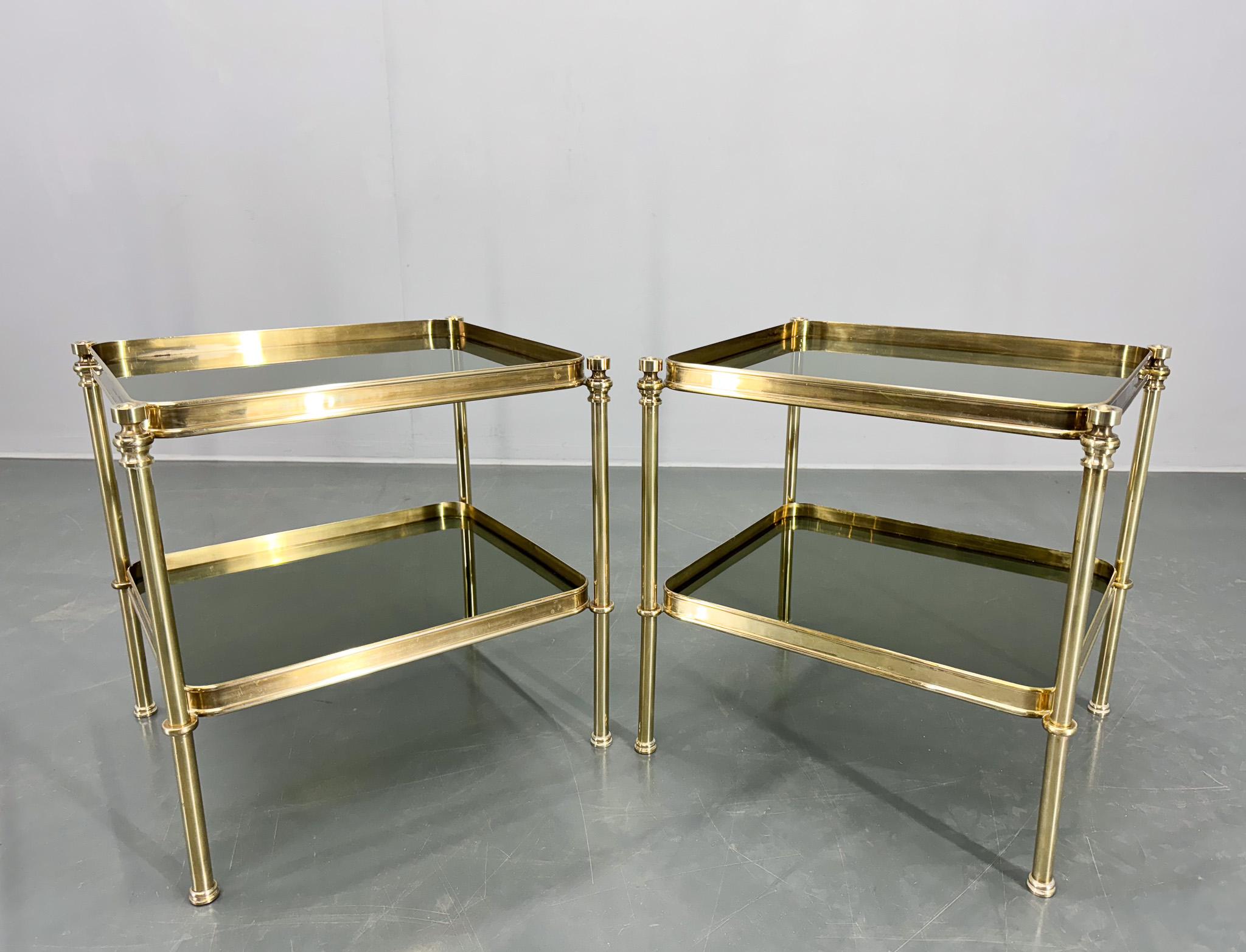 Pair of Brass & Smoked Glass Side Tables or Nightstands, 1970's For Sale 10