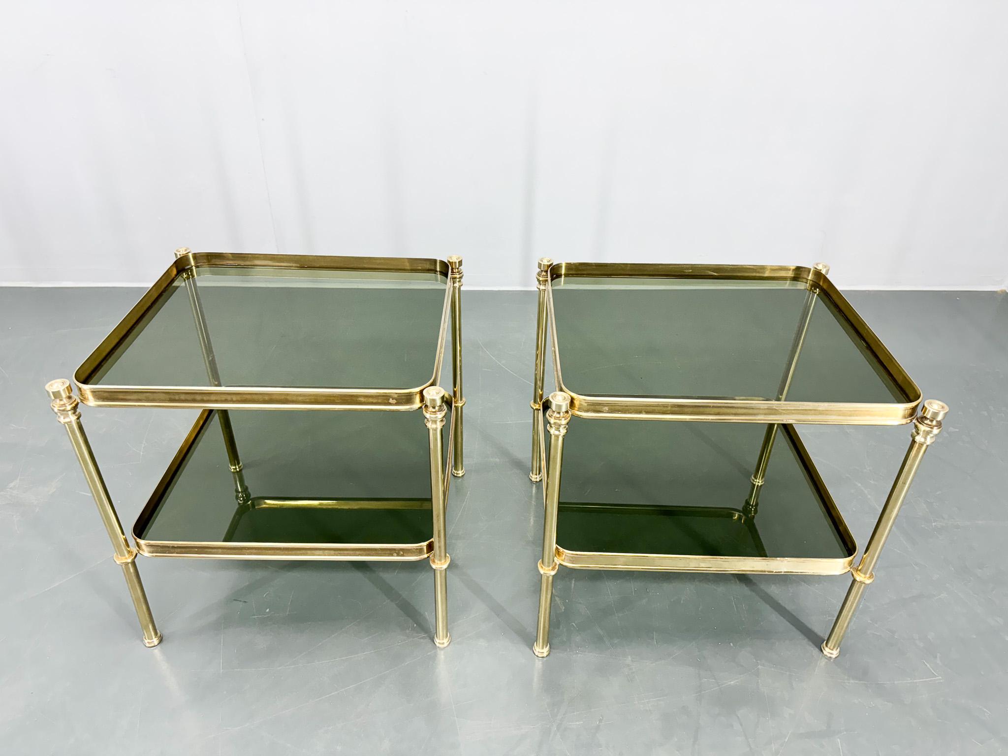 Pair of Brass & Smoked Glass Side Tables or Nightstands, 1970's In Good Condition For Sale In Praha, CZ